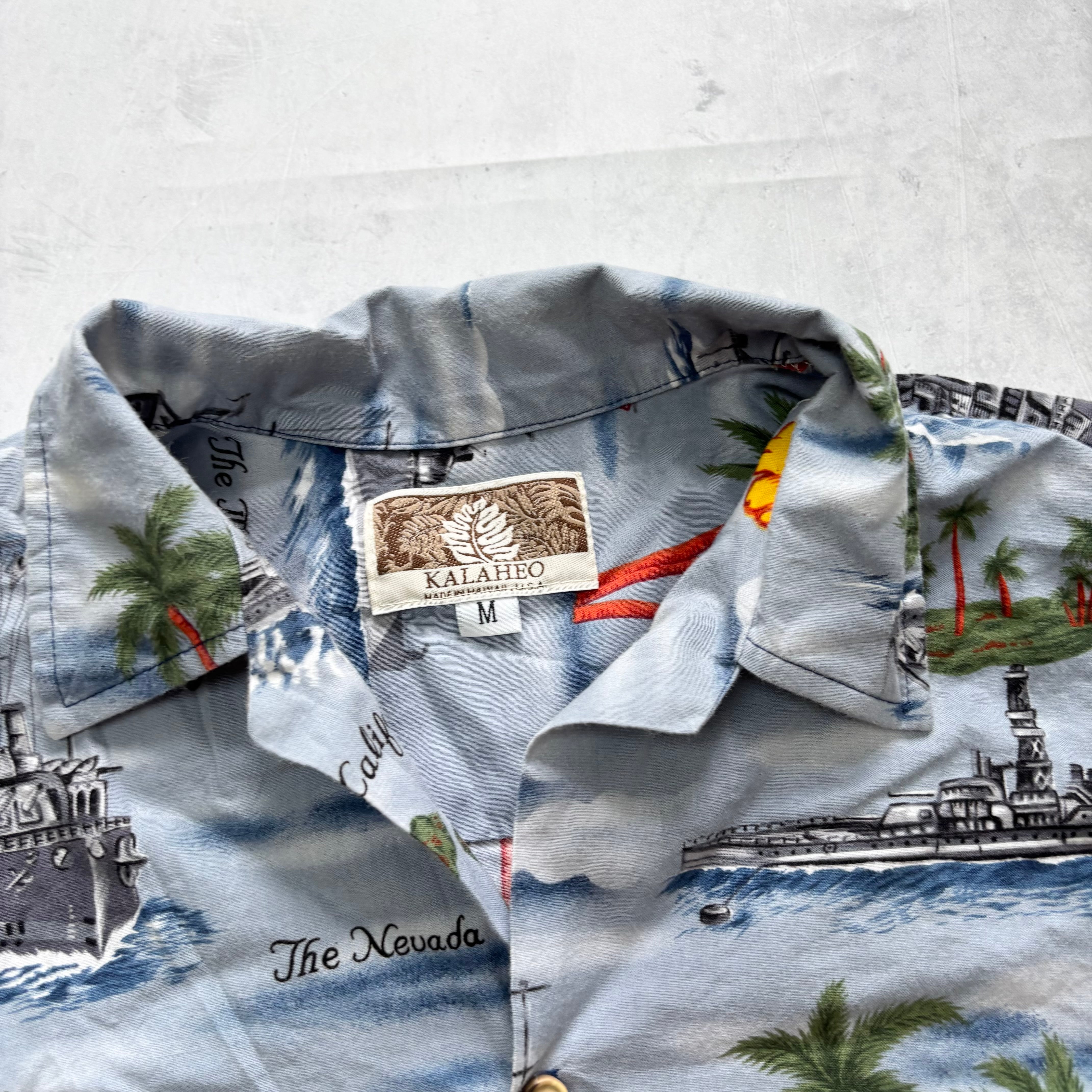 Vintage Hawaiian Shirt Mens Medium Blue Floral Aloha Short Sleeve Cotton (E)