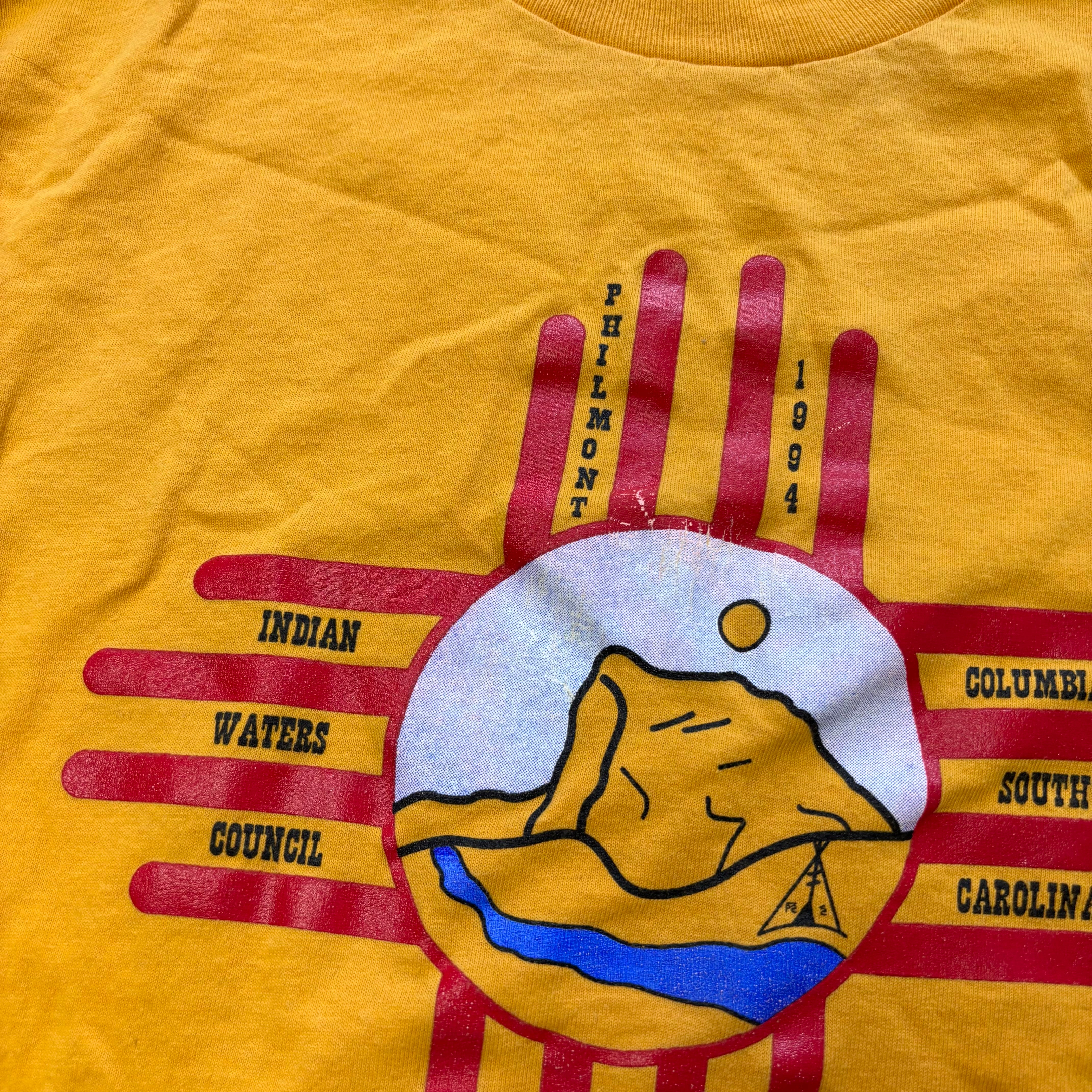 Vintage T Shirt Mens Small Yellow Single Stitch Graphic Print 90s USA (E)