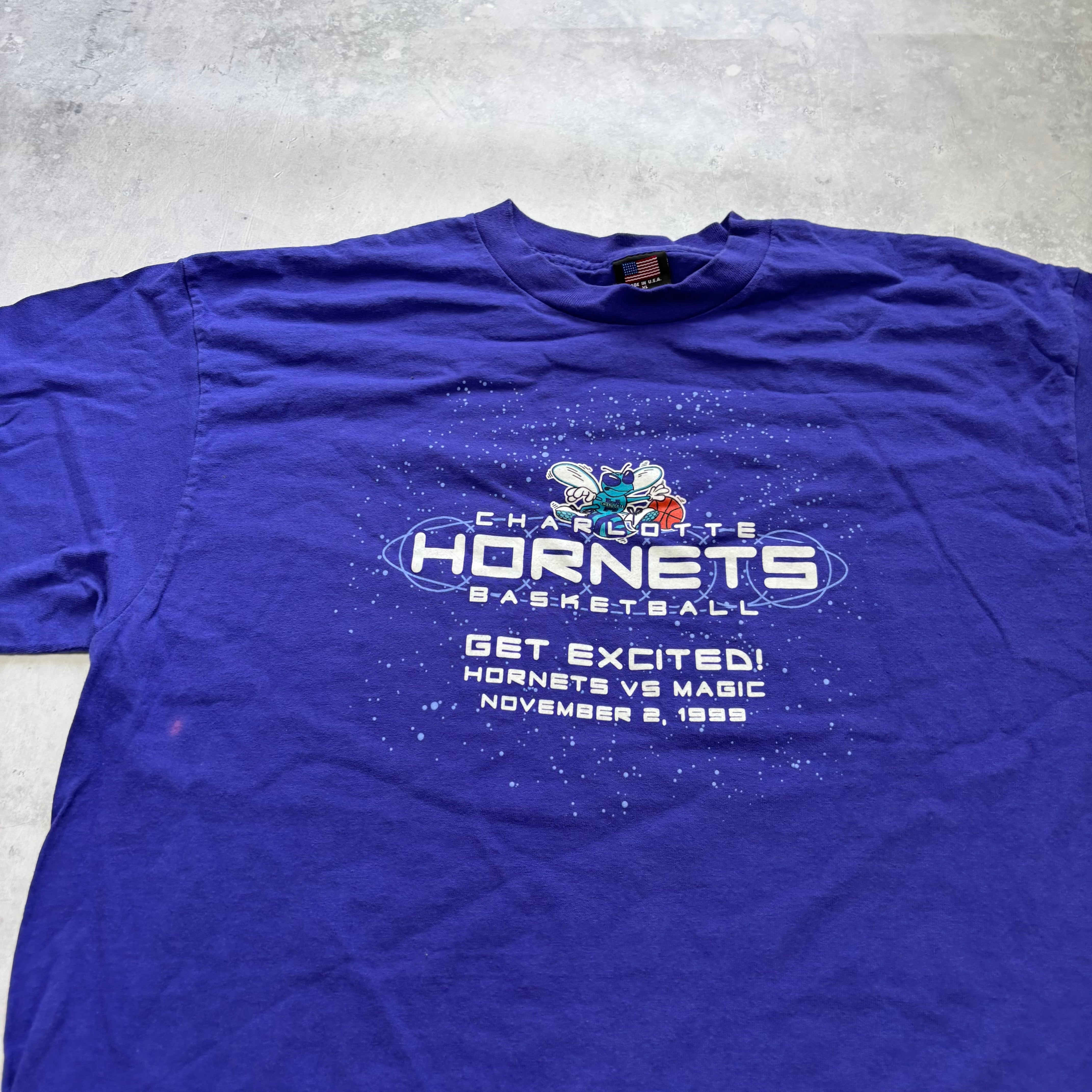Vintage T Shirt Mens XL Purple Single Stitch Graphic Print 90s NBA Hornets