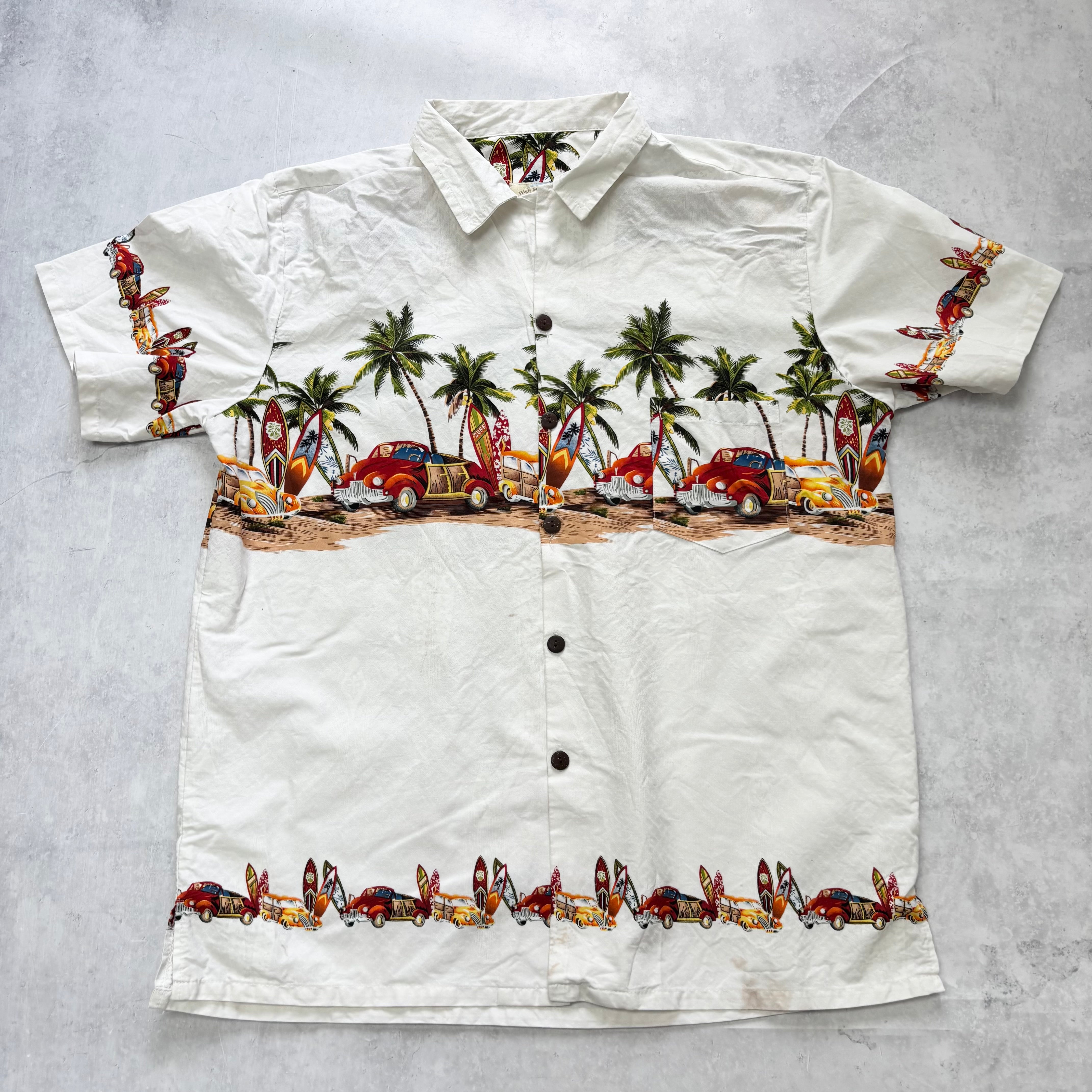 Vintage Hawaiian Shirt Mens XL White Floral Aloha Short Sleeve Cotton (F)