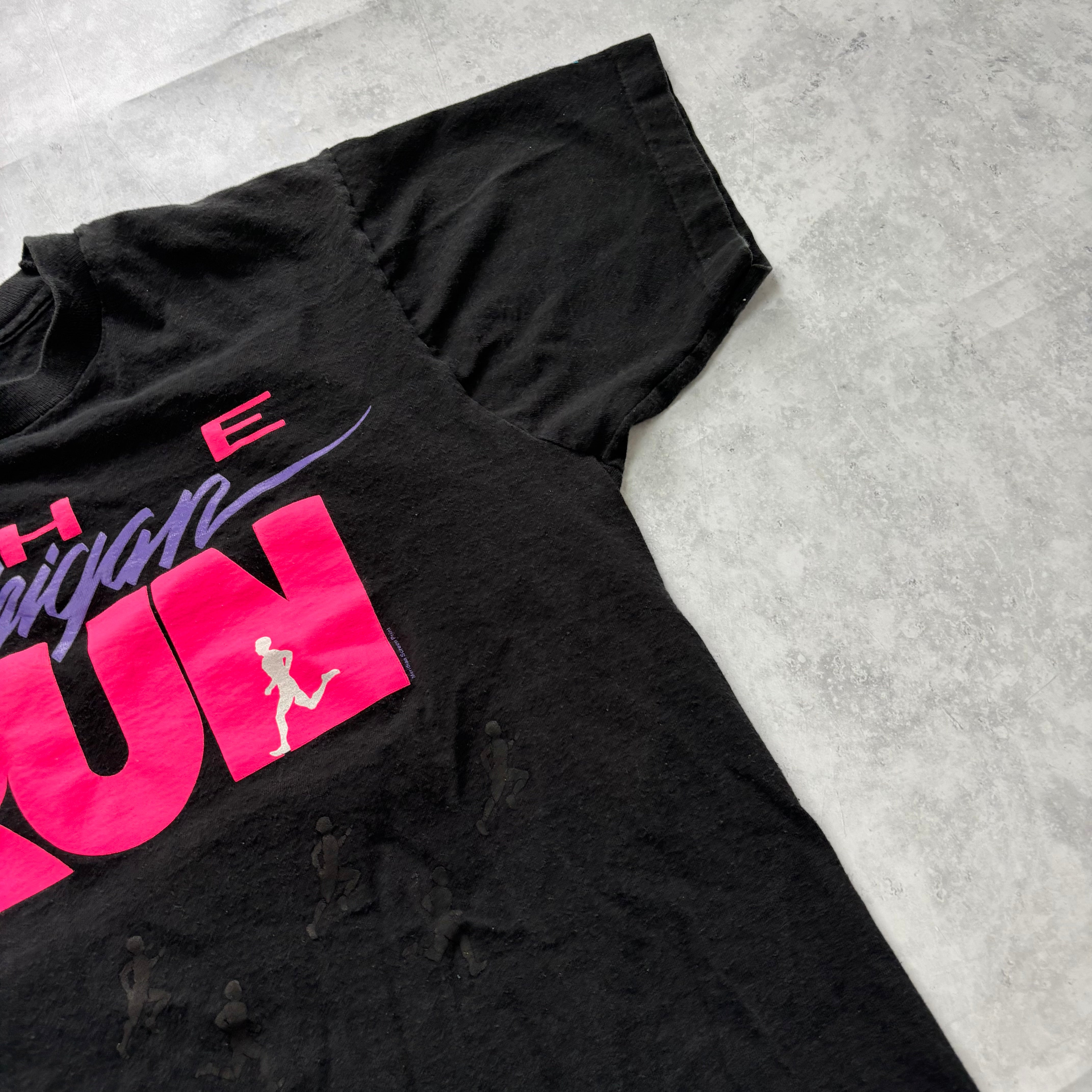 Vintage T Shirt Mens Small Black Single Stitch Graphic Print 90s Run Race