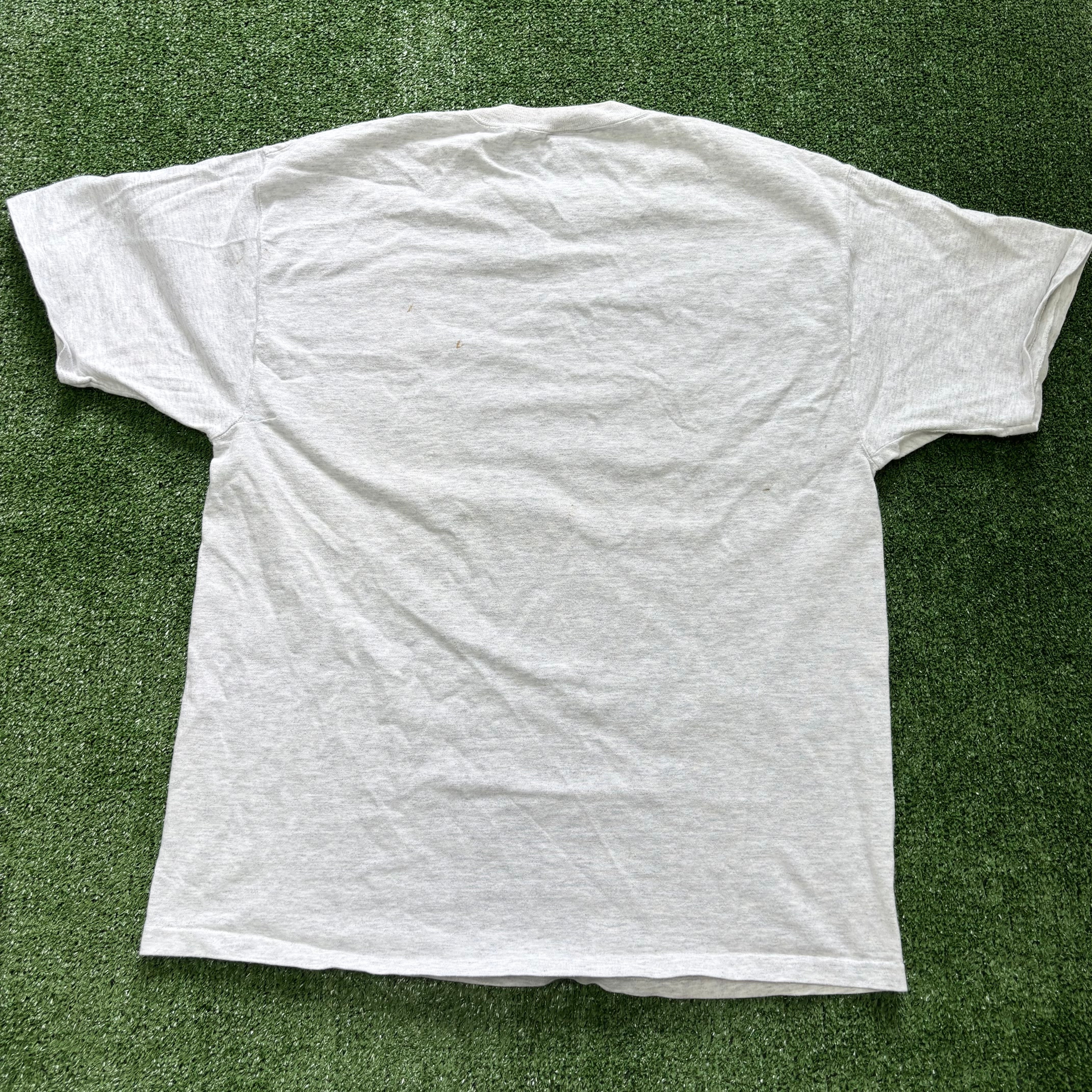 Vintage T Shirt Mens Large Grey Single Stitch Graphic Print 90s USA