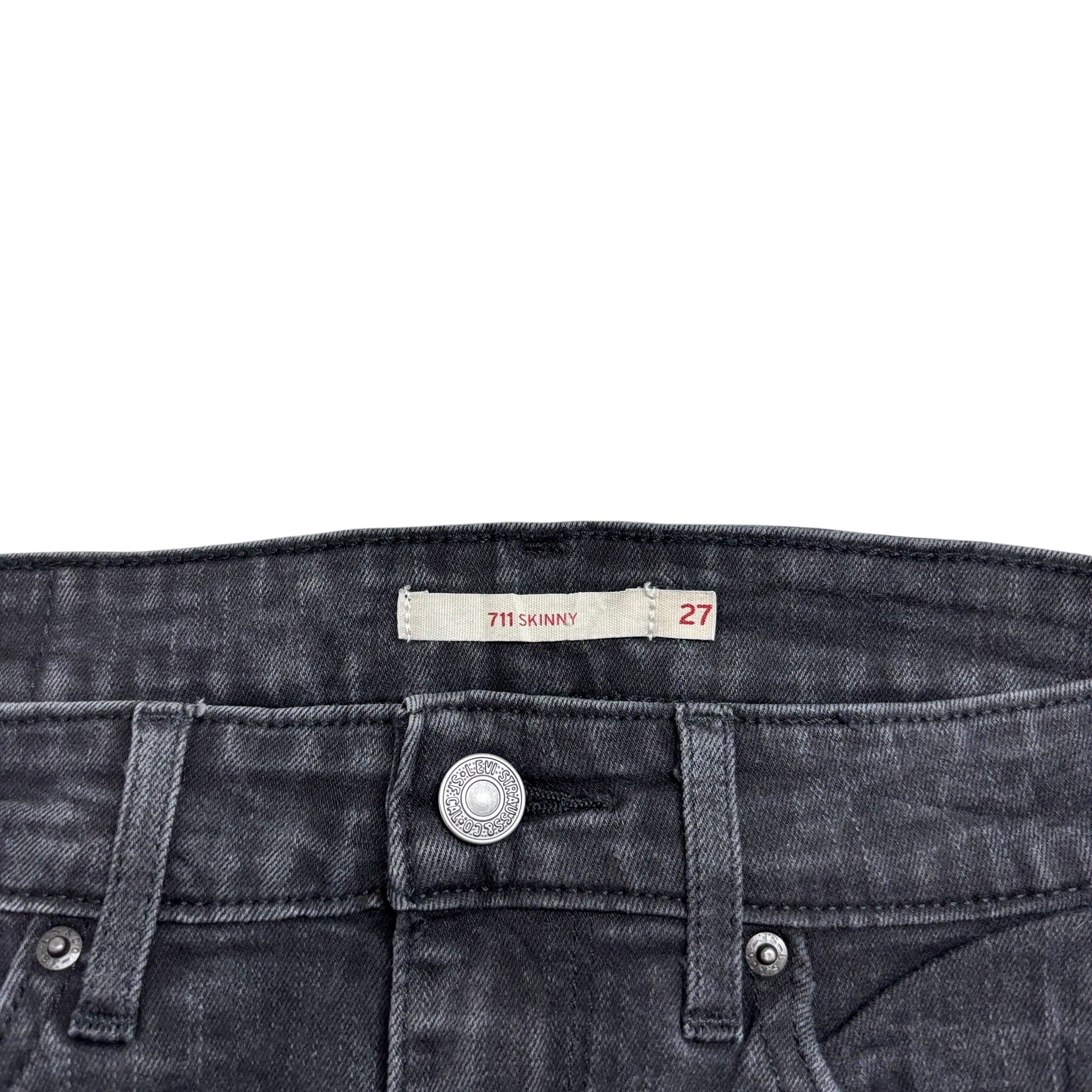 Levis 711 Jeans W27 L26 Womens Skinny Black Stretch Denim (E)