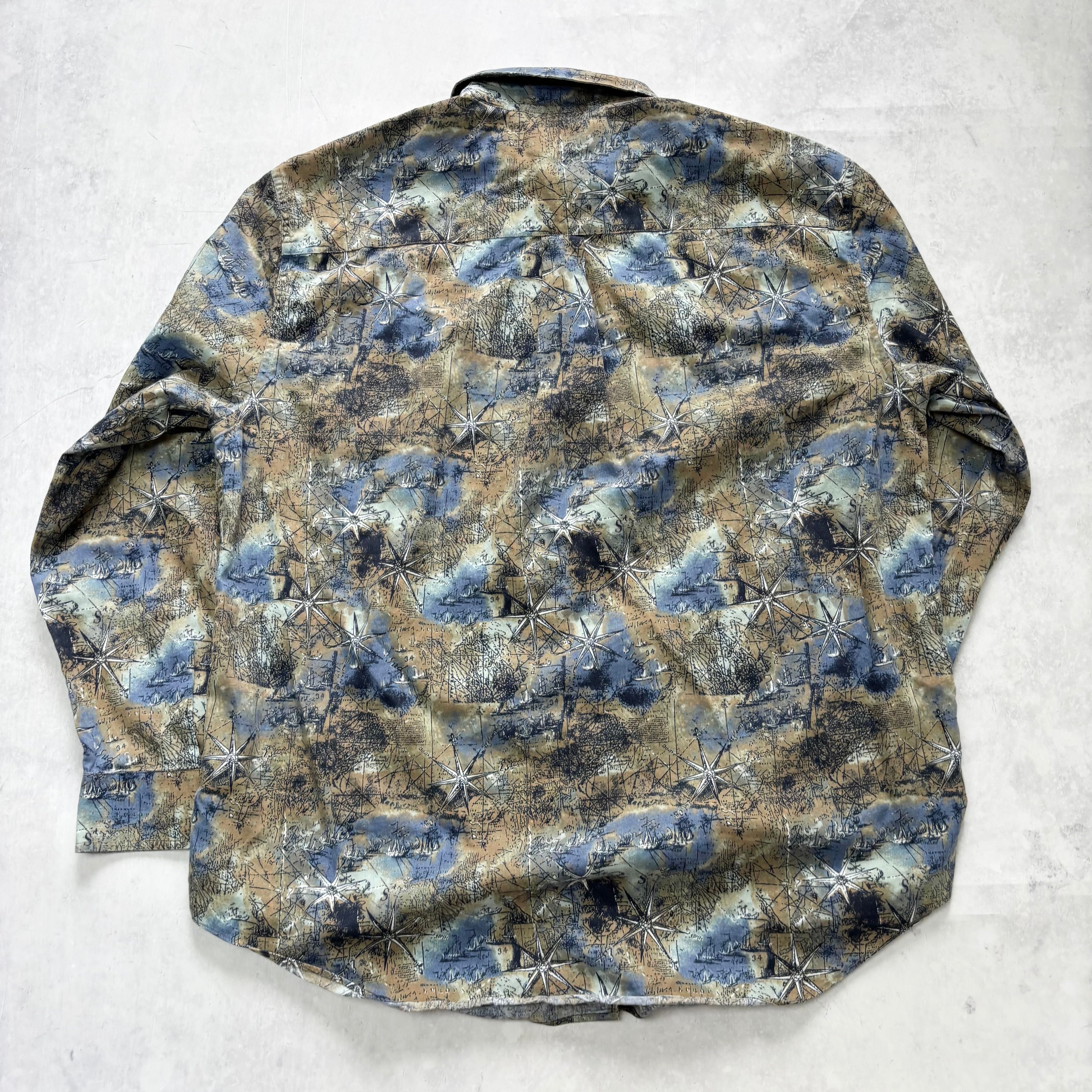 Vintage Patterned Shirt Mens Large Abstract Print Long Sleeve Cotton (E)