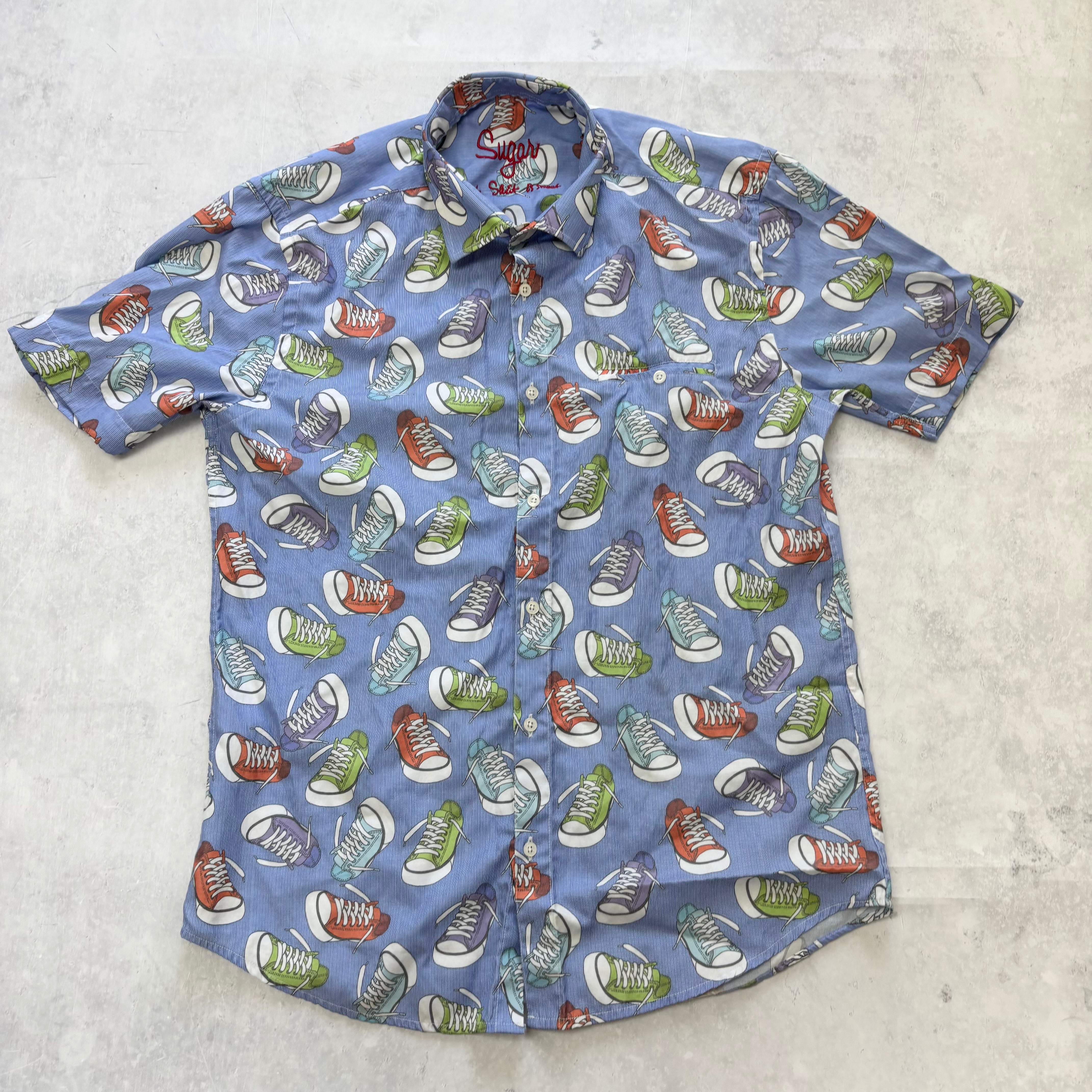 Mens Shirt Medium Blue Regular Fit Short Sleeve Cotton Blend (E)