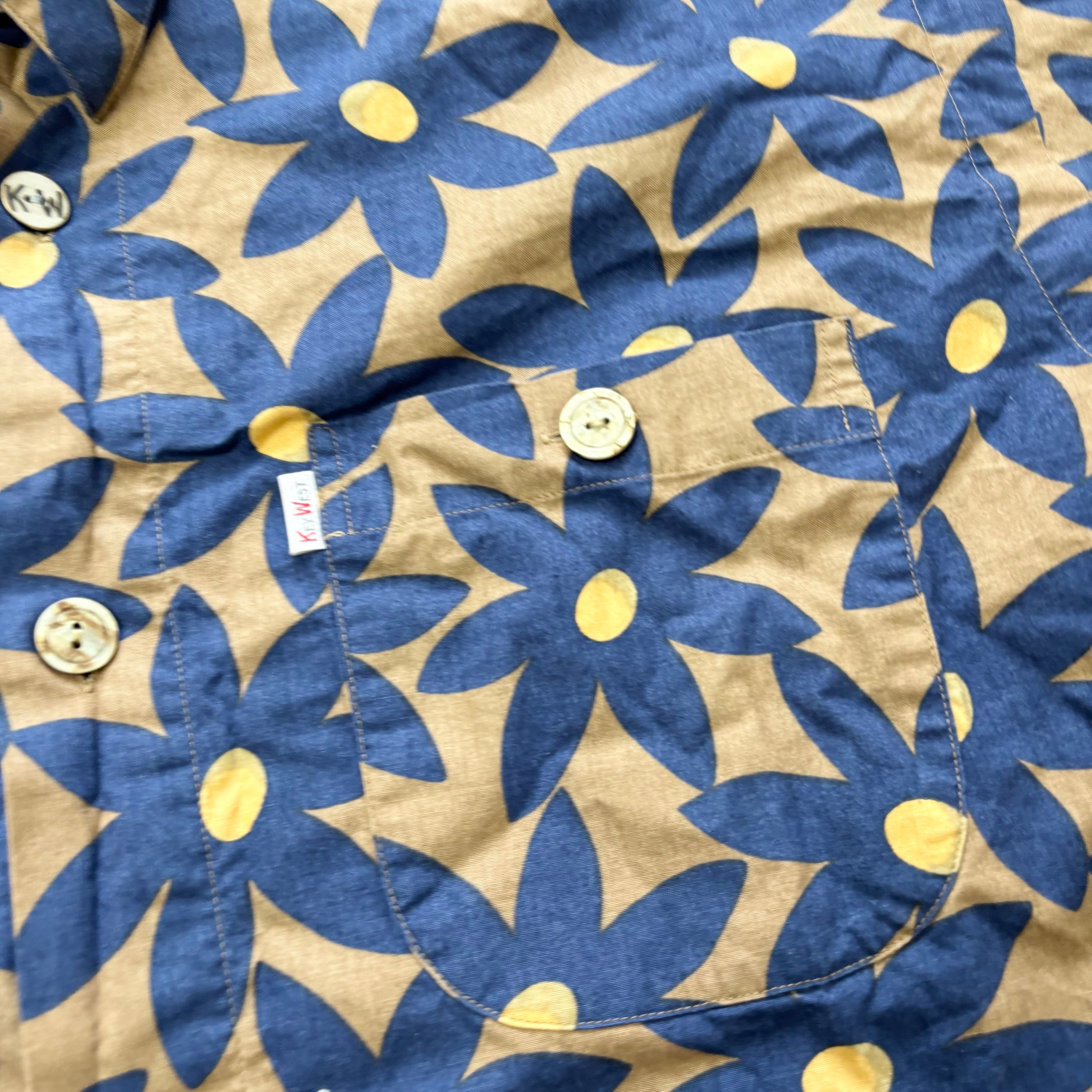 Vintage Hawaiian Shirt Mens Small Navy Brown Floral Aloha Short Sleeve (E)