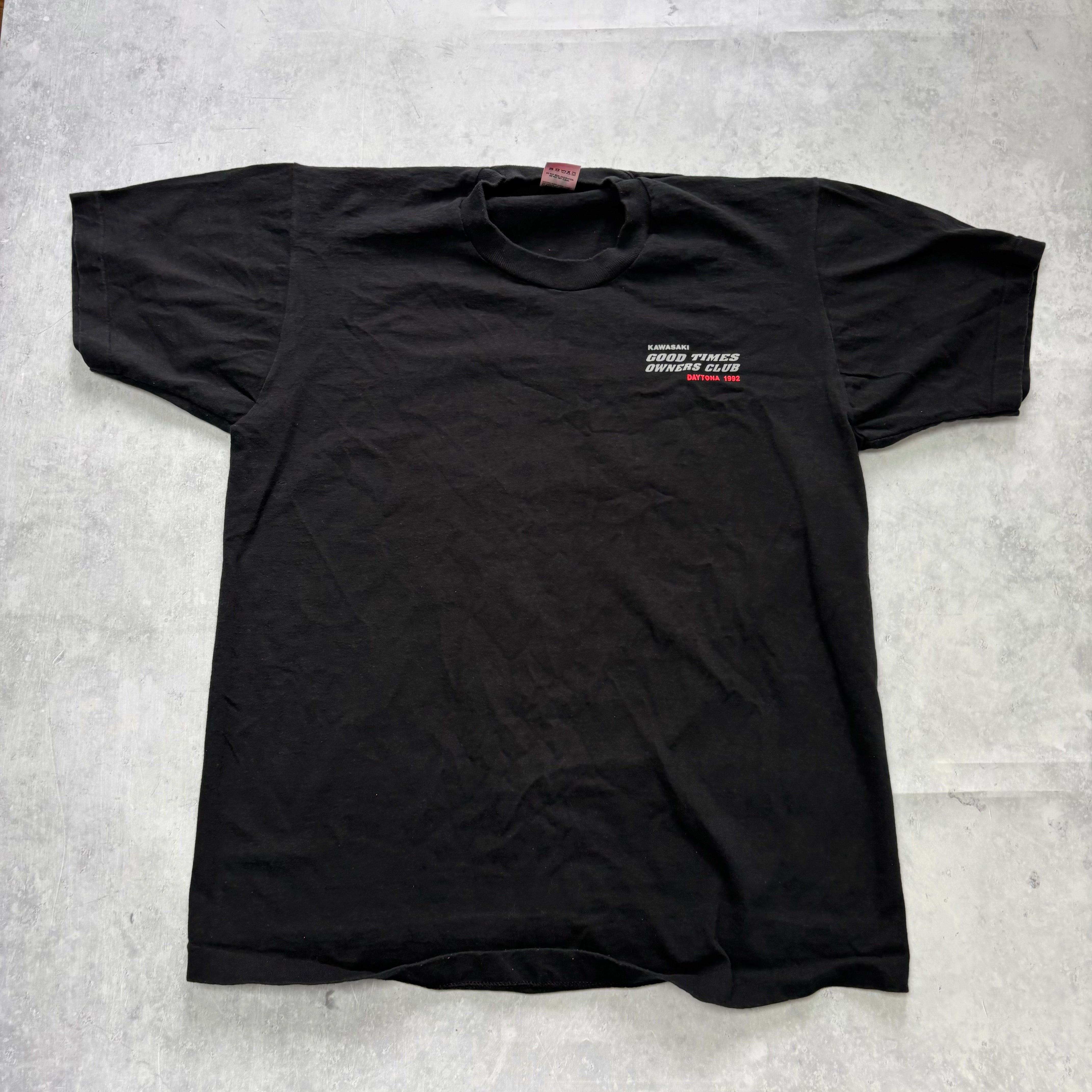 Vintage T Shirt Mens Large Black Single Stitch Graphic Print 90s Racing Daytona (E)