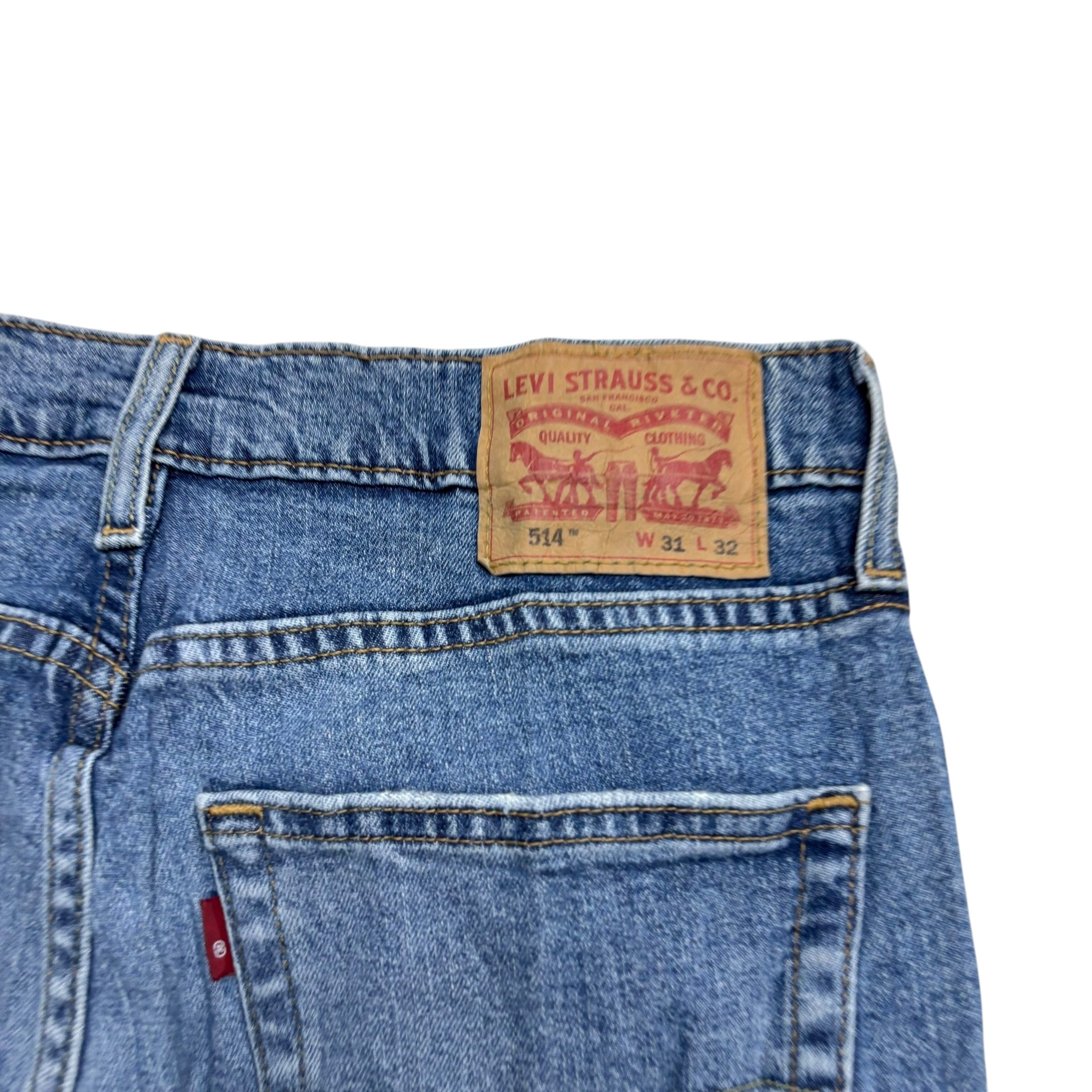 Levis 514 Jeans W31 L32 Mens Mid Blue Regular Straight Fit Stretch Denim (E)