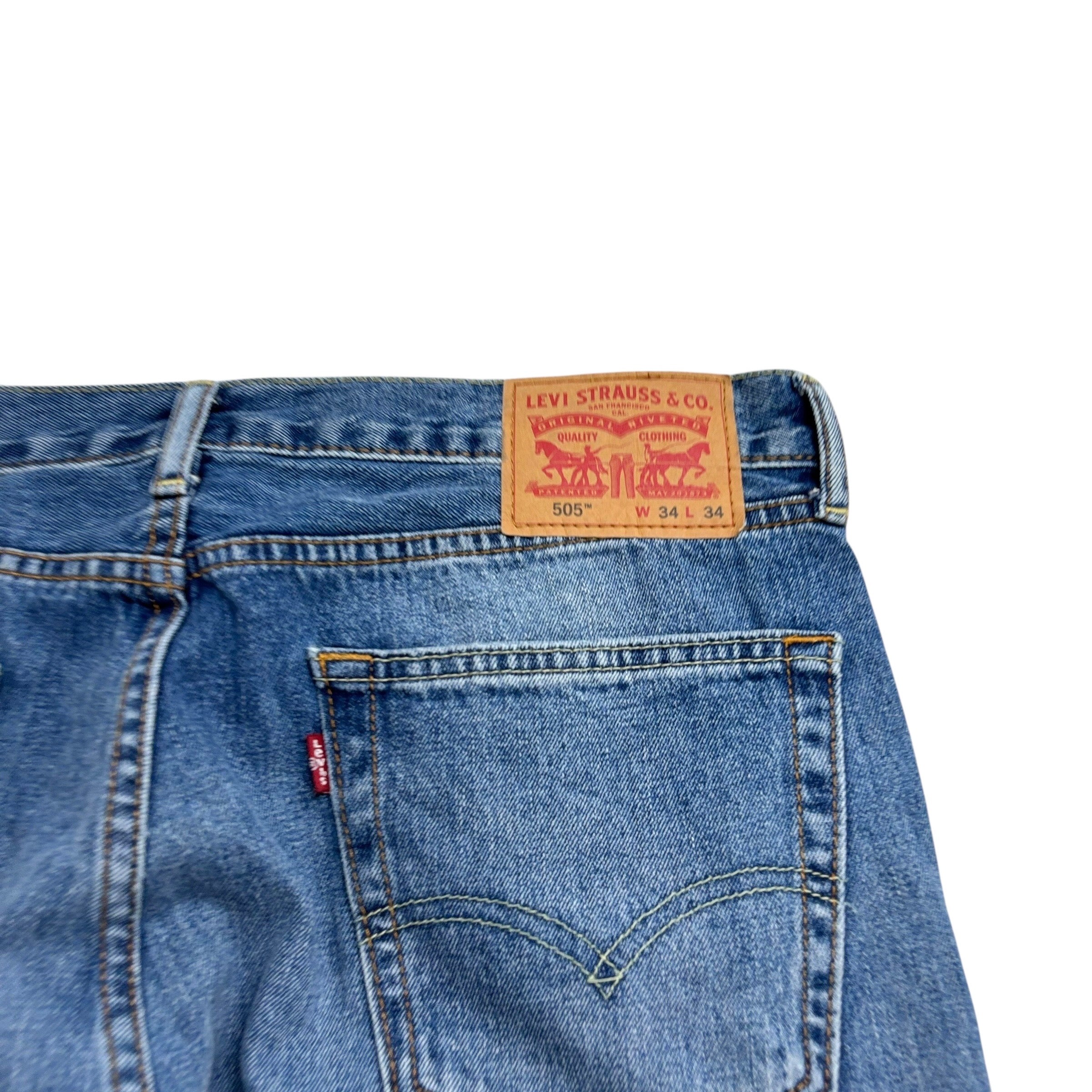 Levis 505 Jeans W34 L34 Mens Mid Blue Regular Straight Fit Denim (E)