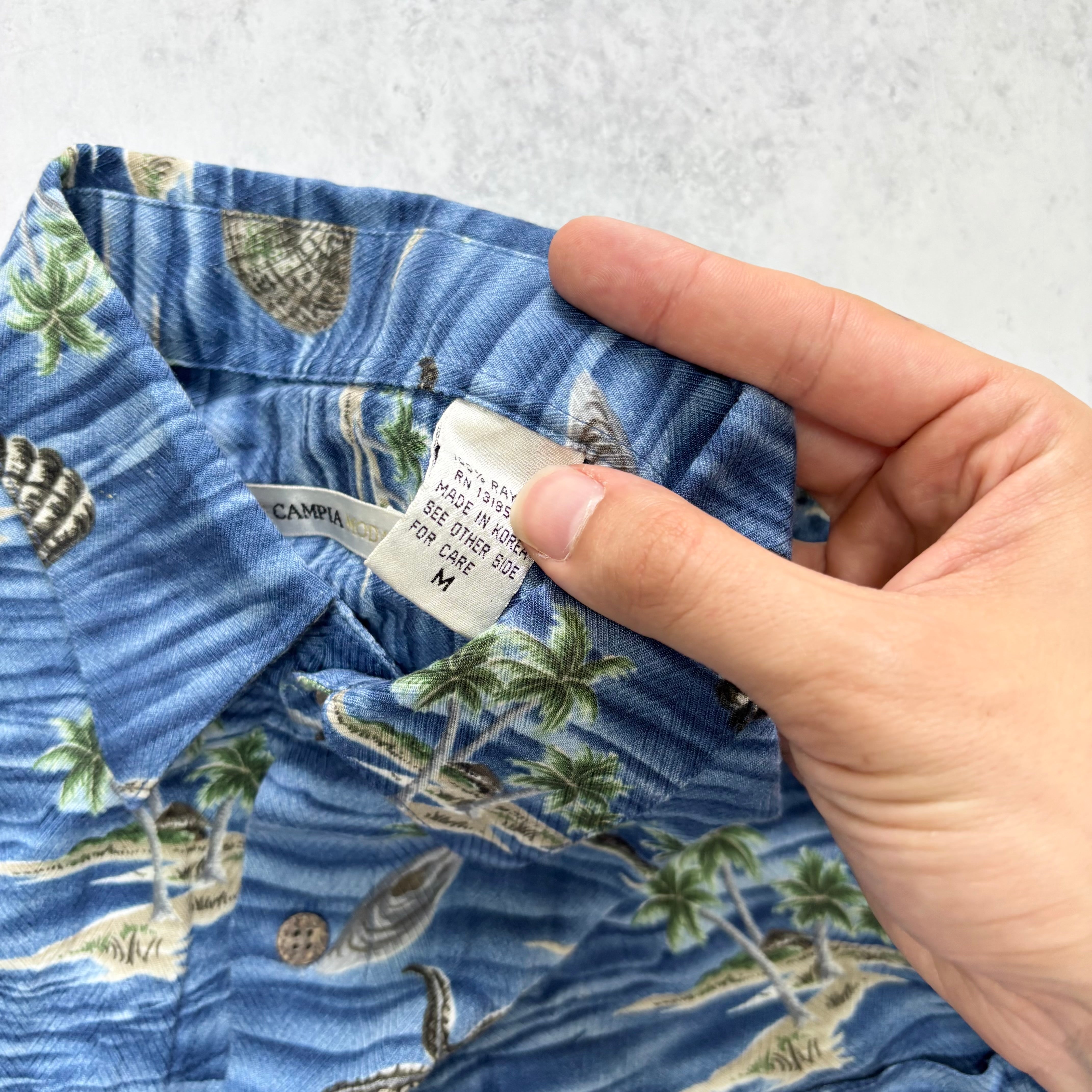 Vintage Hawaiian Shirt Mens Medium Blue Floral Aloha Short Sleeve Rayon (E)