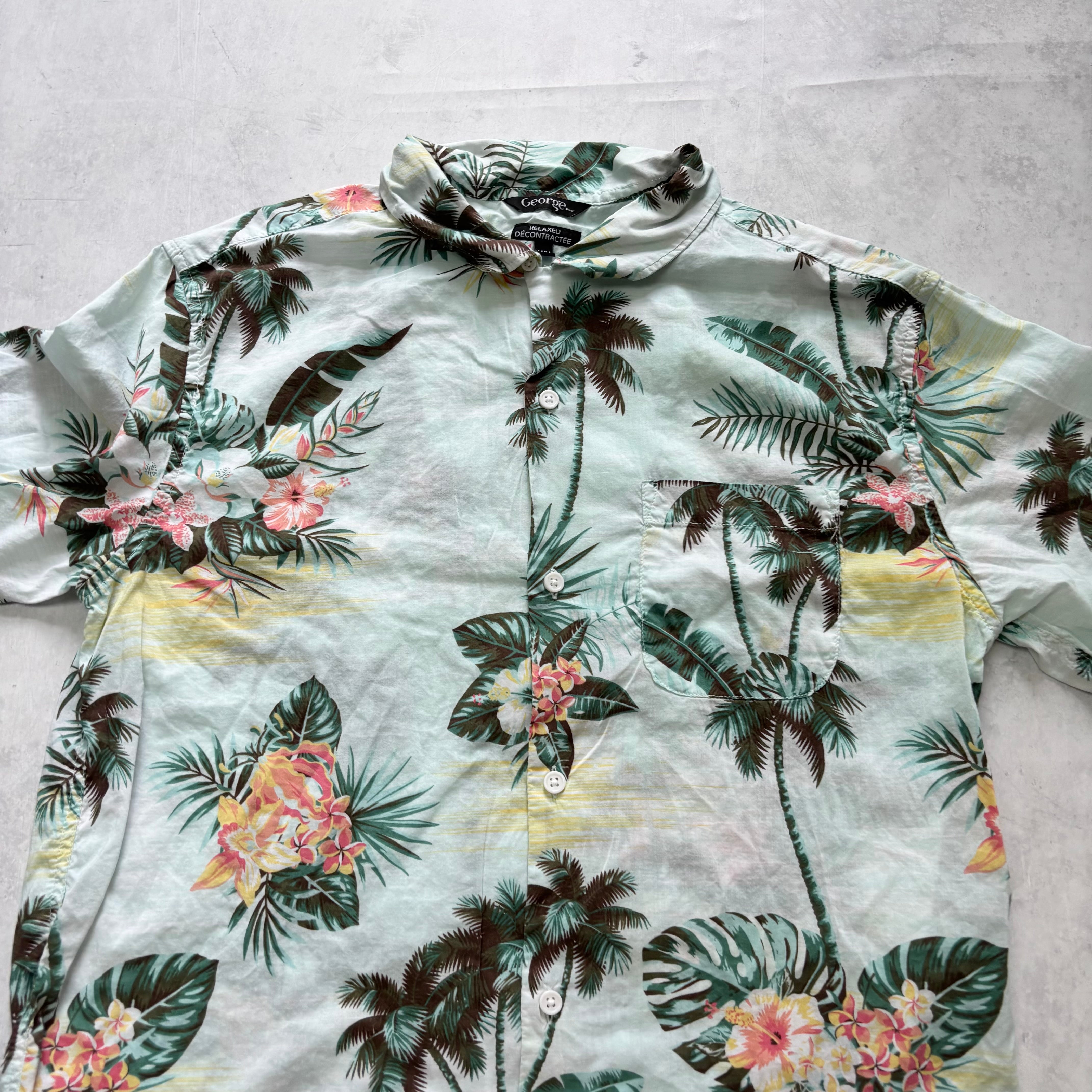 Vintage Hawaiian Shirt Mens Medium Green Floral Aloha Short Sleeve