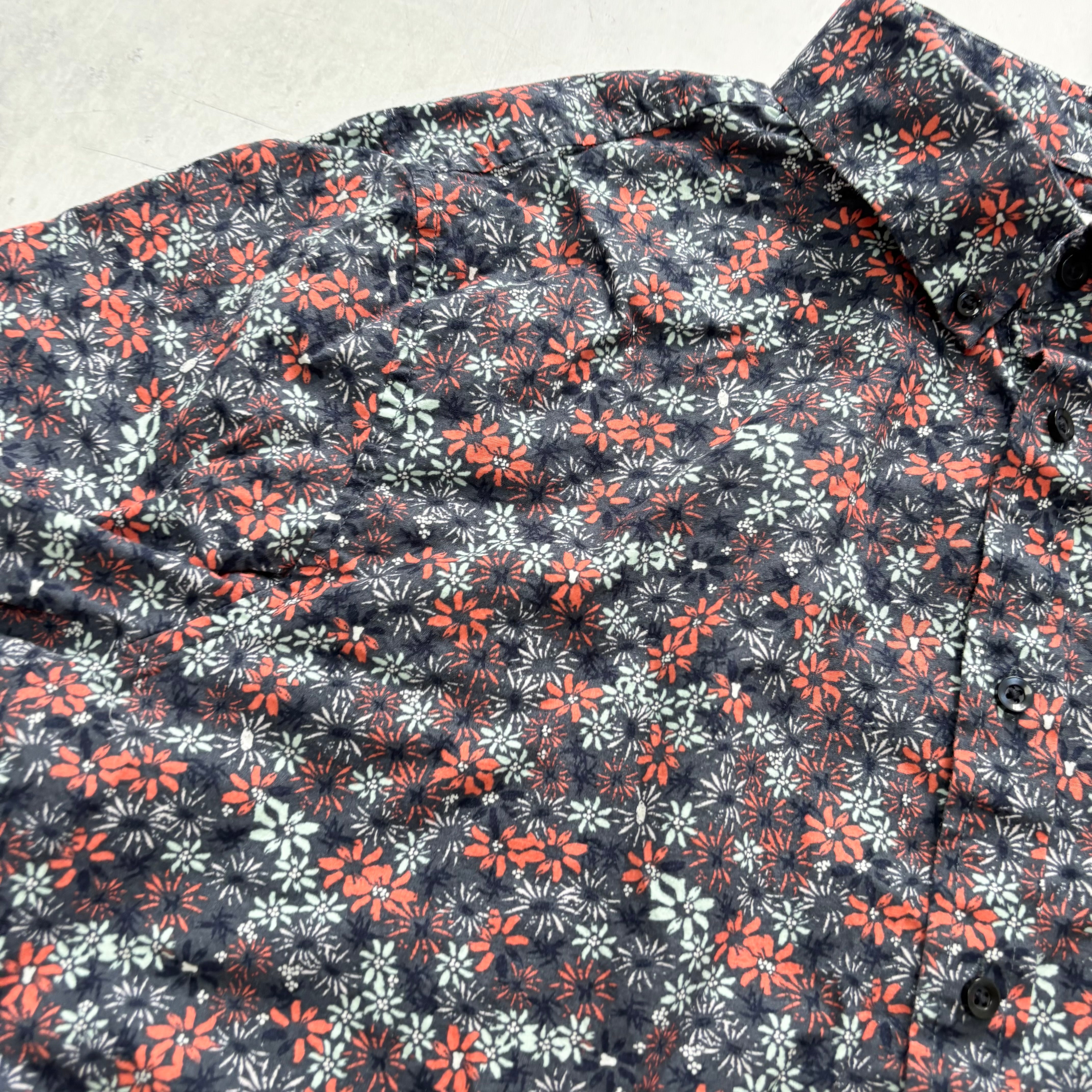 Hawaiian Shirt Mens XL Navy Floral Aloha Short Sleeve Cotton Slim Fit (E)