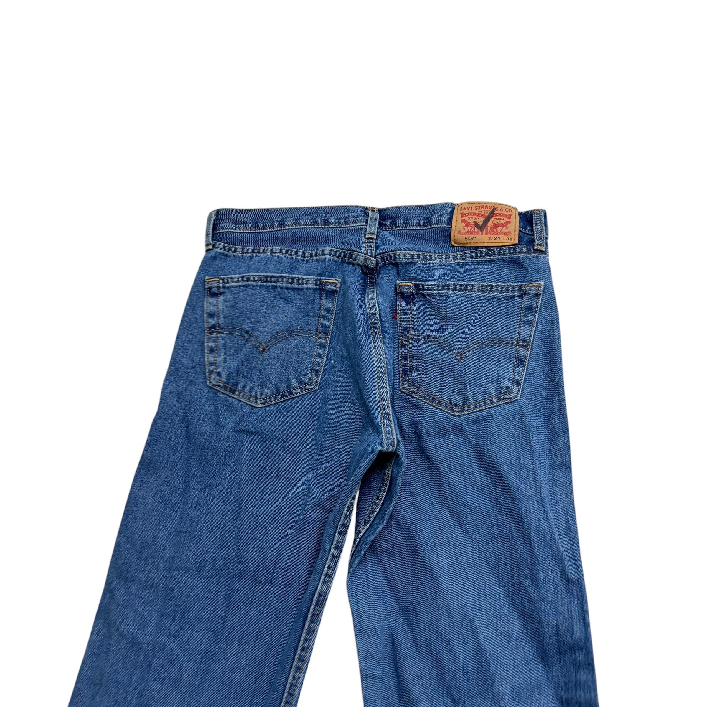 Levis 505 Jeans W34 L30 Mens Mid Blue Regular Straight Fit Denim (F)