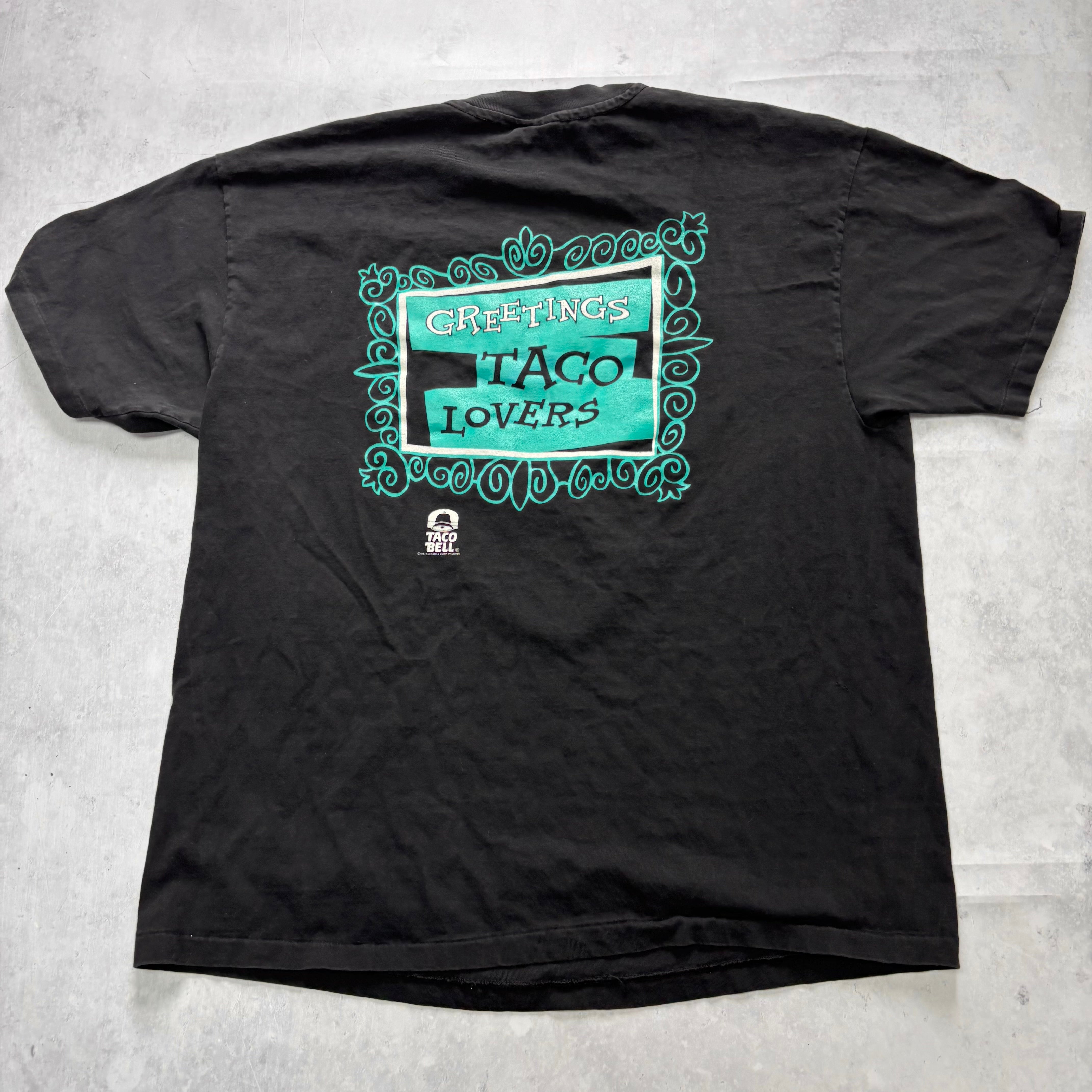 Vintage T Shirt Mens Large Black Single Stitch Graphic Print 90s USA Tacos (E)