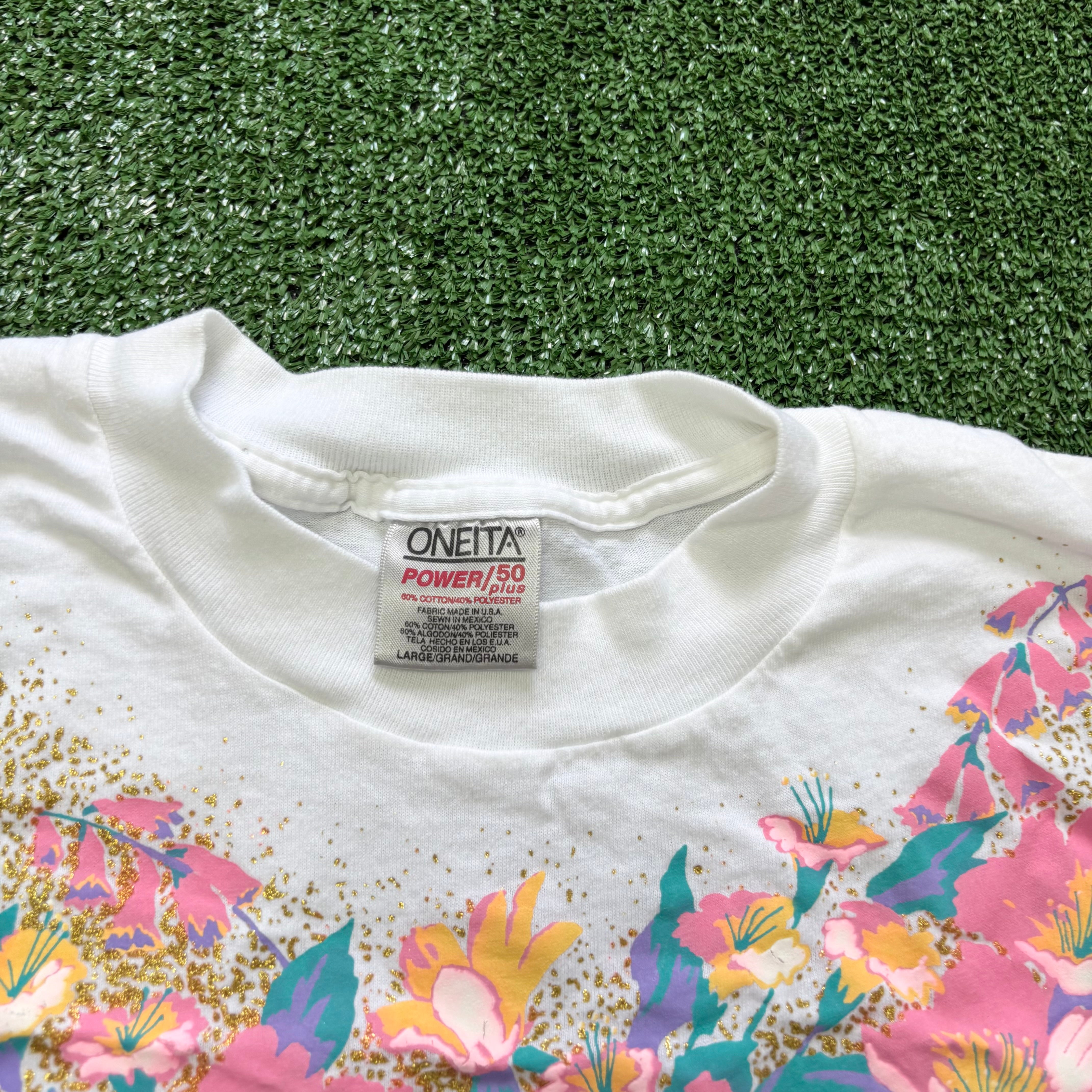 Vintage T Shirt Mens Large White Single Stitch Graphic Print 90s USA Tourist