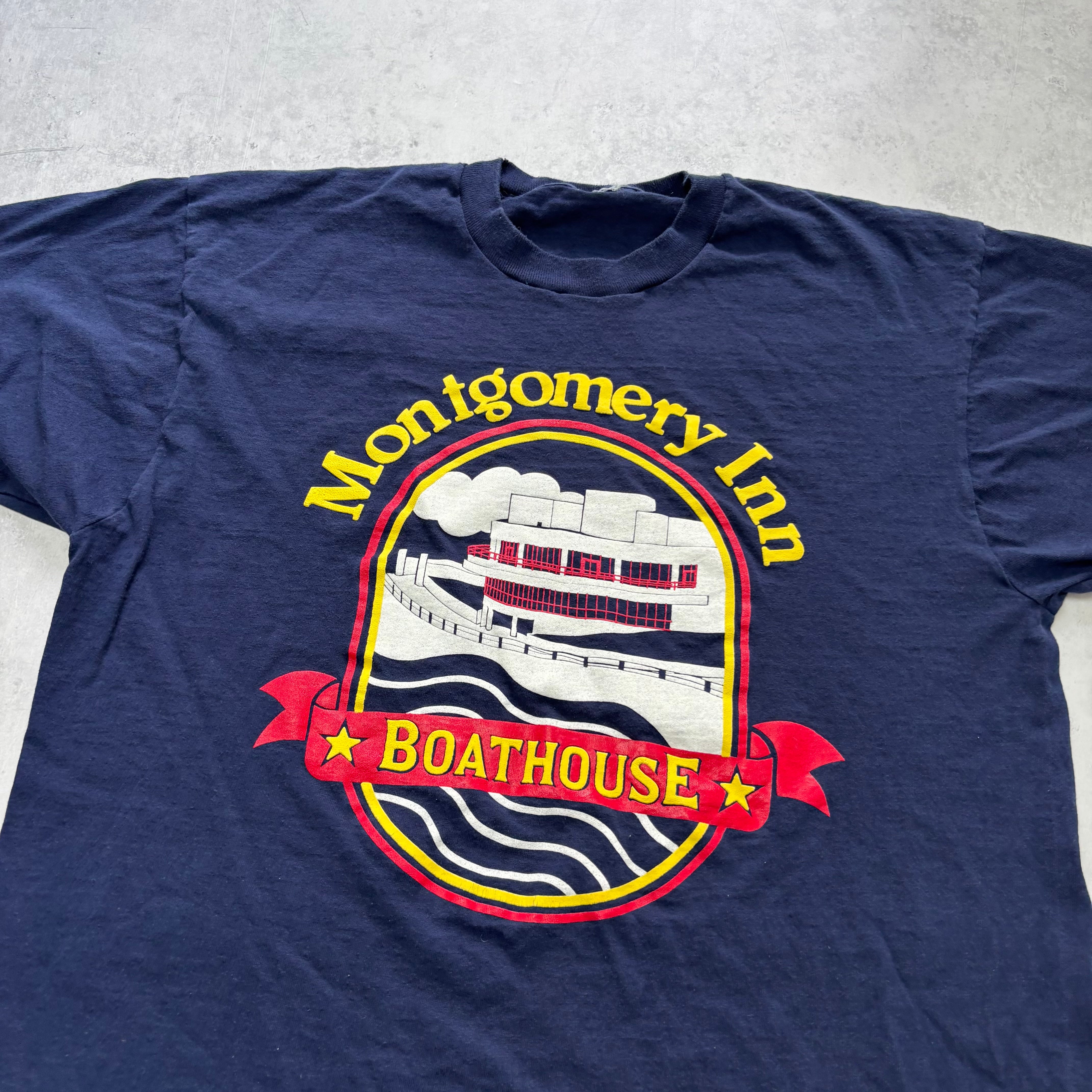 Vintage T Shirt Mens Large Navy Blue Single Stitch Graphic Print 90s USA (E)