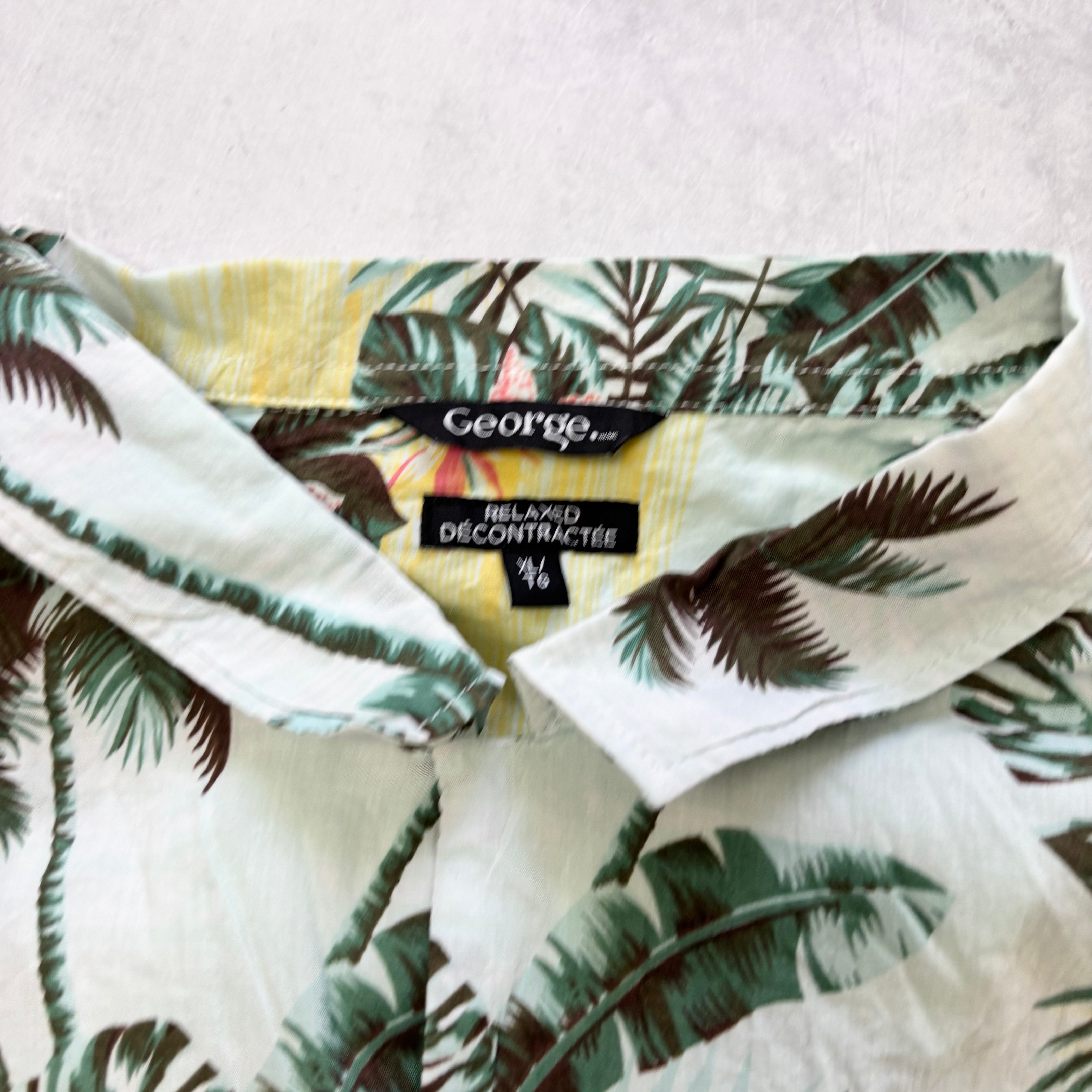 George Hawaiian Shirt Mens XL Green Floral Aloha Short Sleeve Cotton (E)