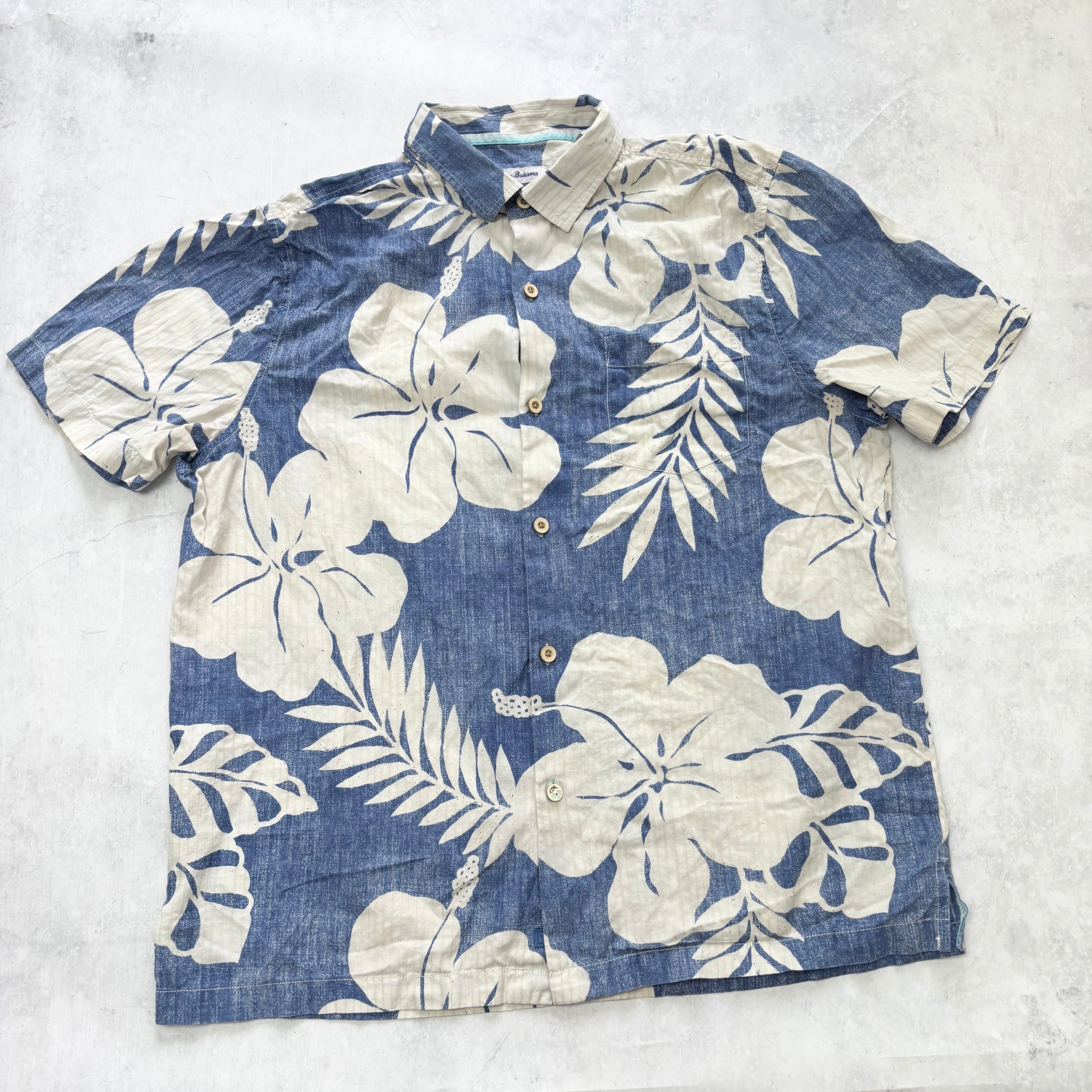 Vintage Hawaiian Shirt Mens XL Blue Black Floral Aloha Tommy Bahama Cotton (E)