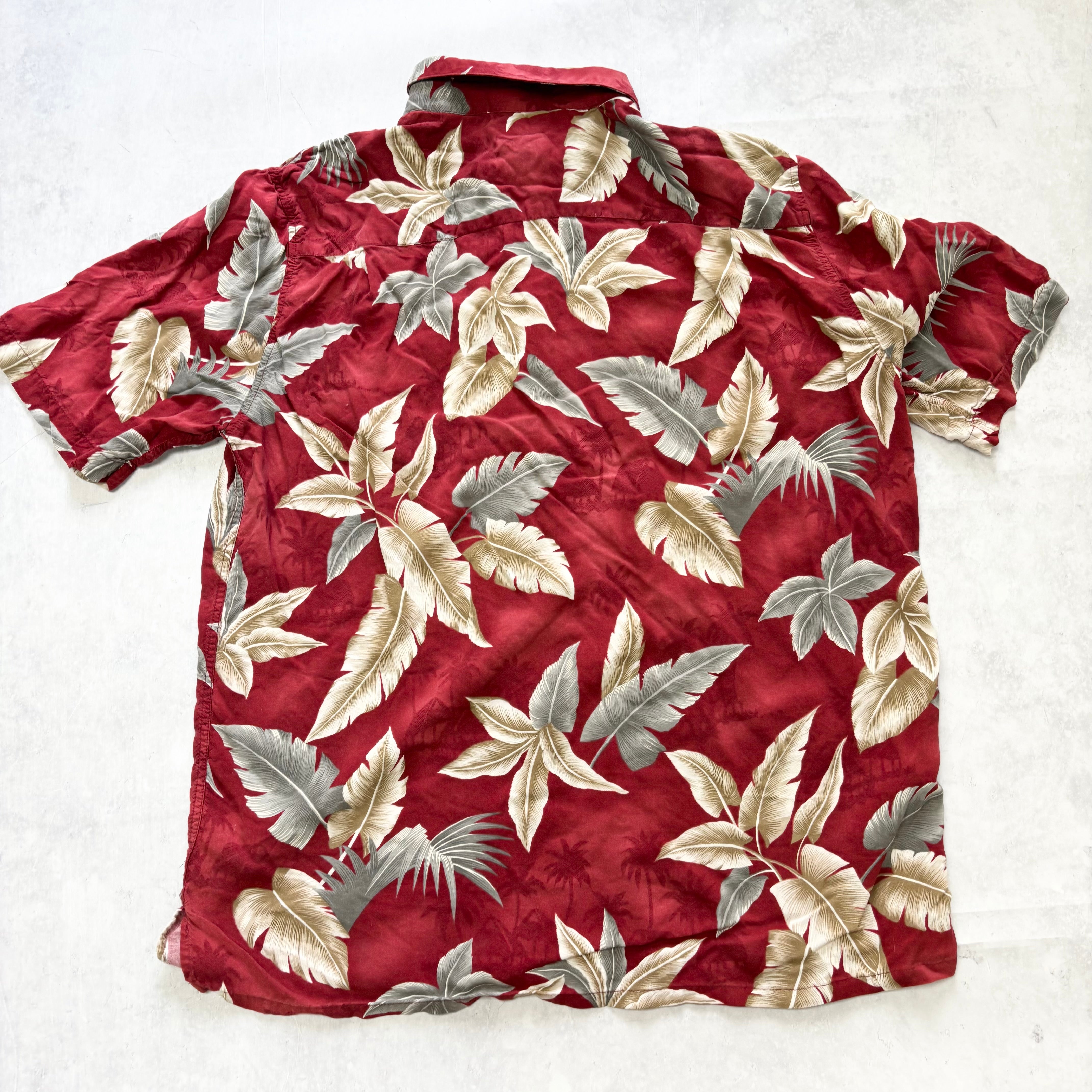 Hawaiian Shirt Mens Large Red Floral Aloha Short Sleeve Rayon Funky (F)