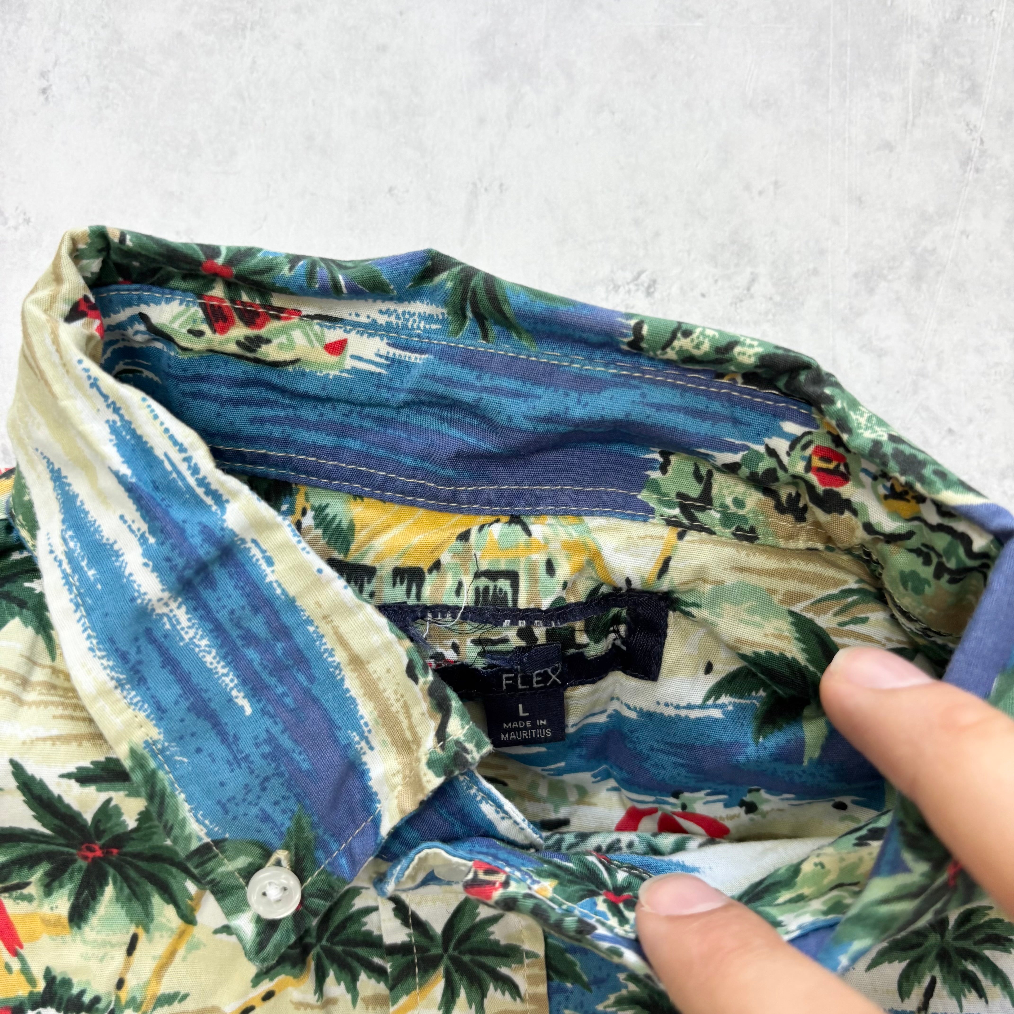 Hawaiian Shirt Mens Large Multi Floral Aloha Short Sleeve Cotton Slim Fit (E)