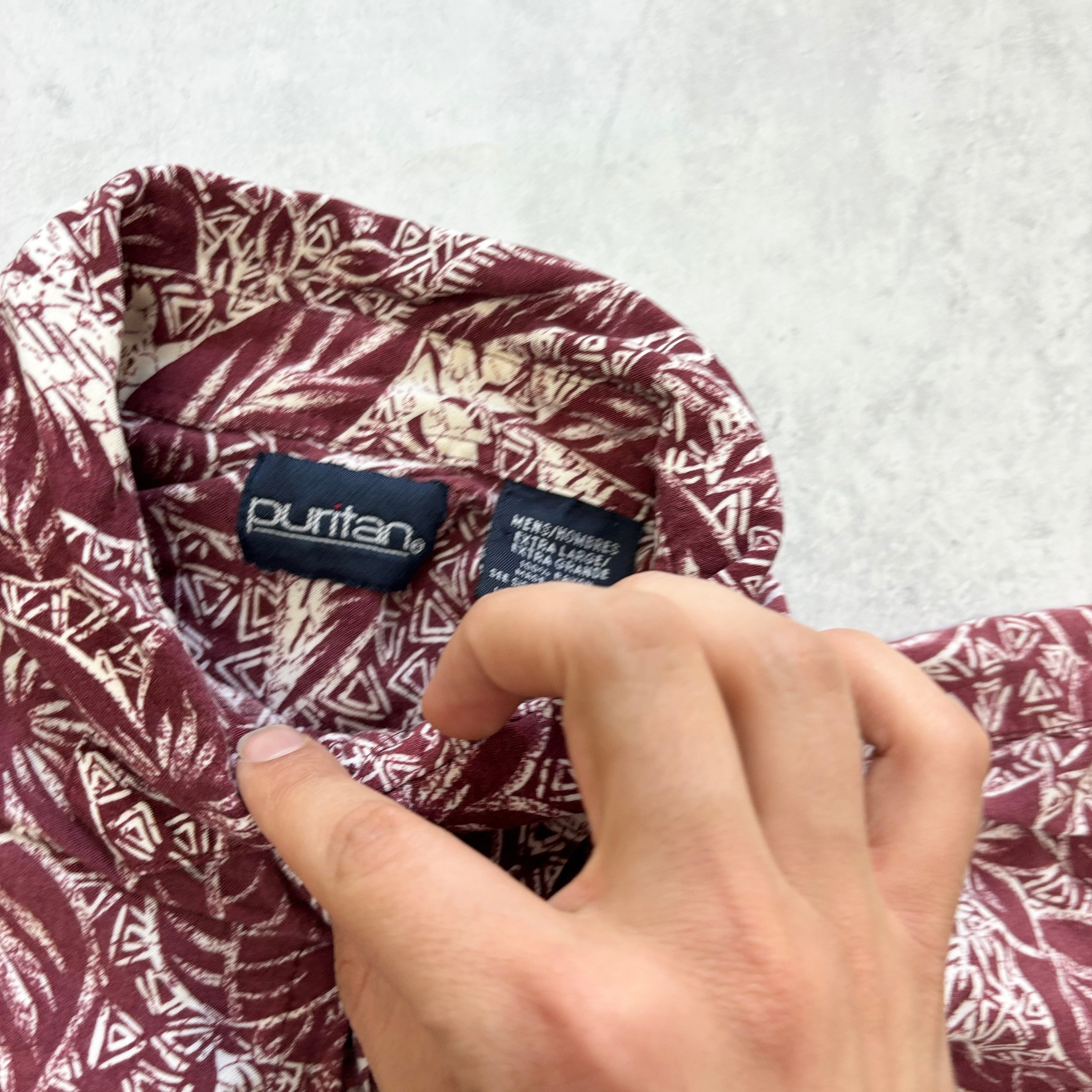 Vintage Hawaiian Shirt Mens Large Red Floral Aloha Short Sleeve Rayon (E)