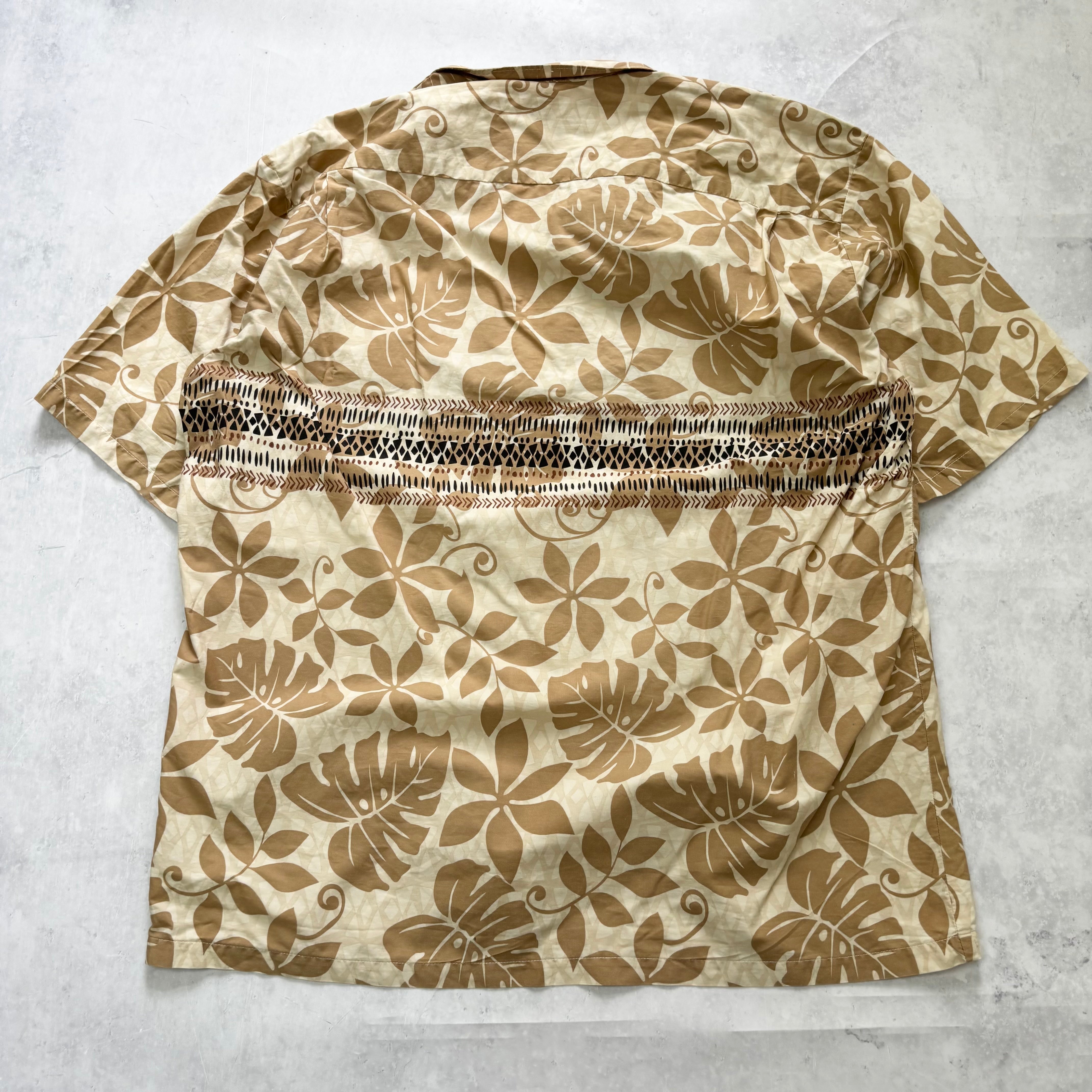 Vintage Hawaiian Shirt Mens XL Beige Tan Floral Aloha Short Sleeve (E)