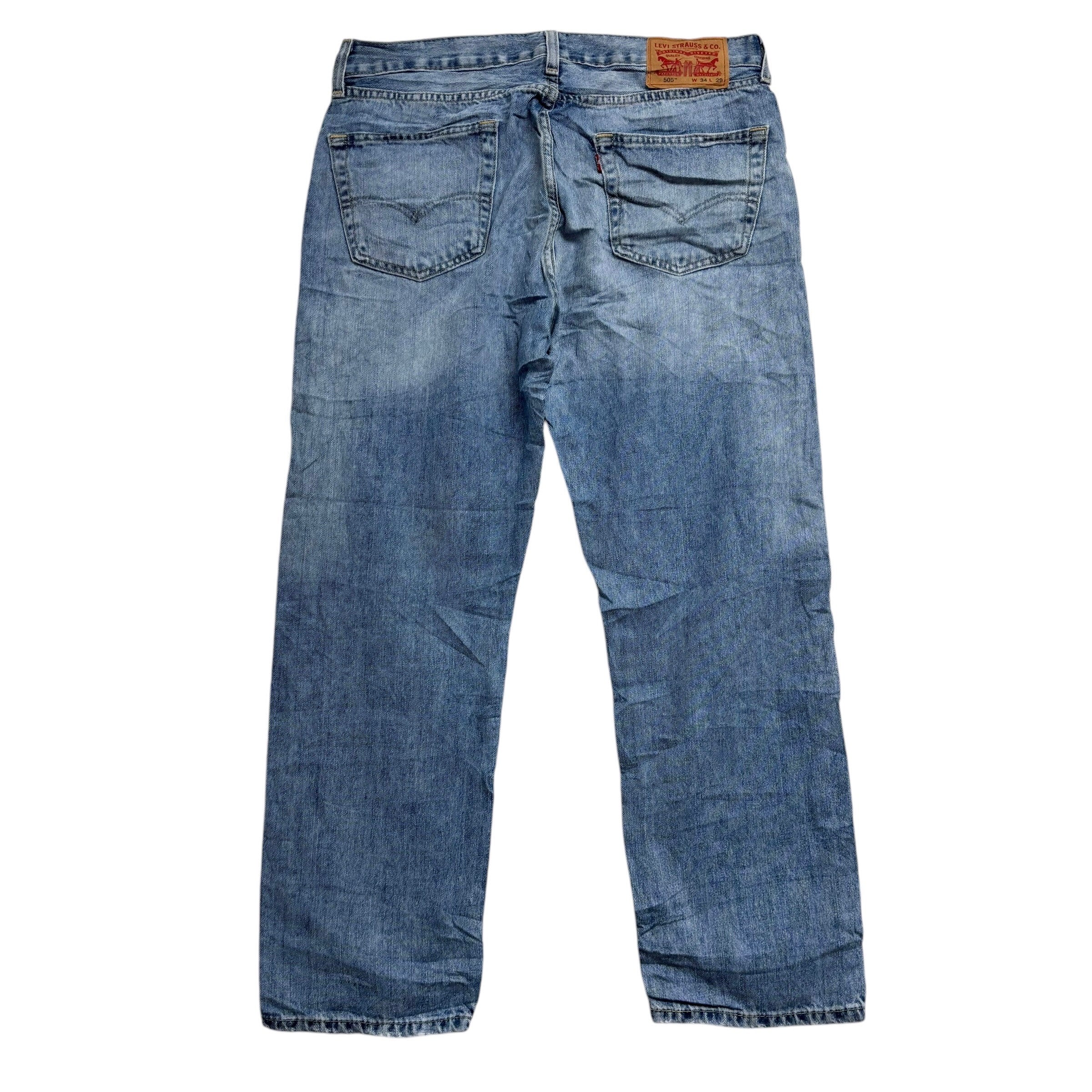 Levis 505 Jeans W34 L29 Mens Light Blue Regular Straight Fit Denim (E)