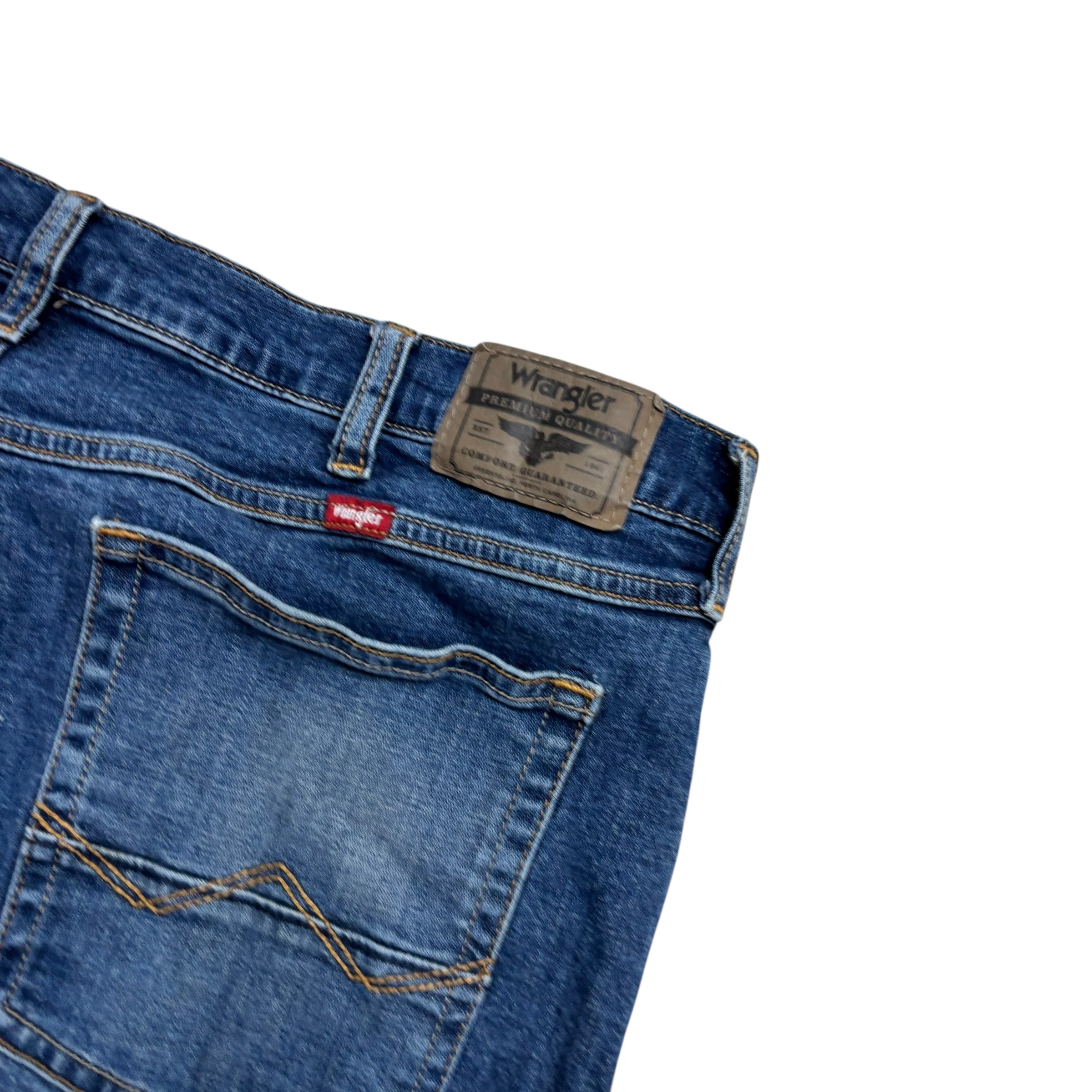 Wrangler Jeans W38 L30 Mens Mid Blue Regular Tapered Fit Stretch Denim (E)