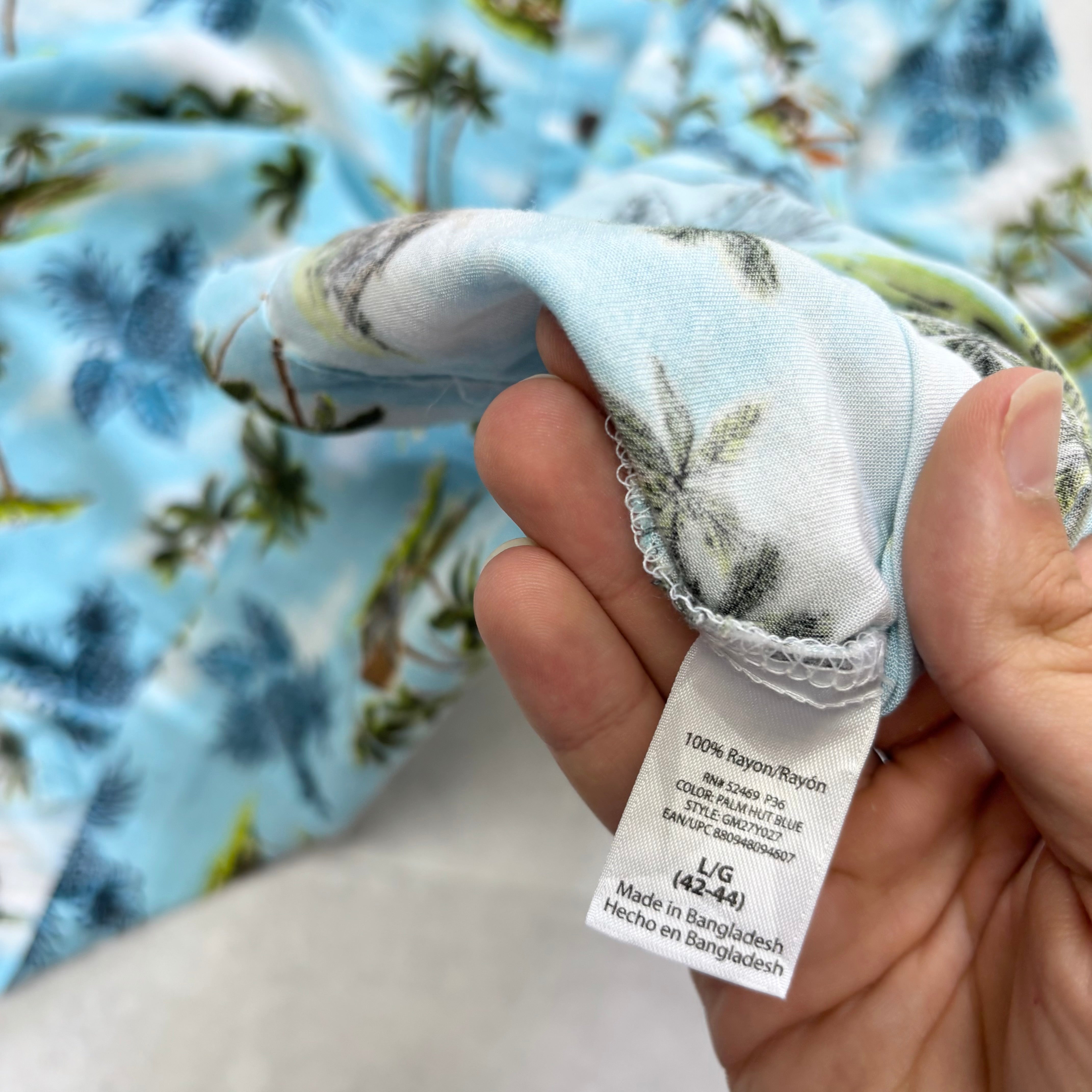 George Hawaiian Shirt Mens Large Blue Floral Aloha Short Sleeve Rayon (E)