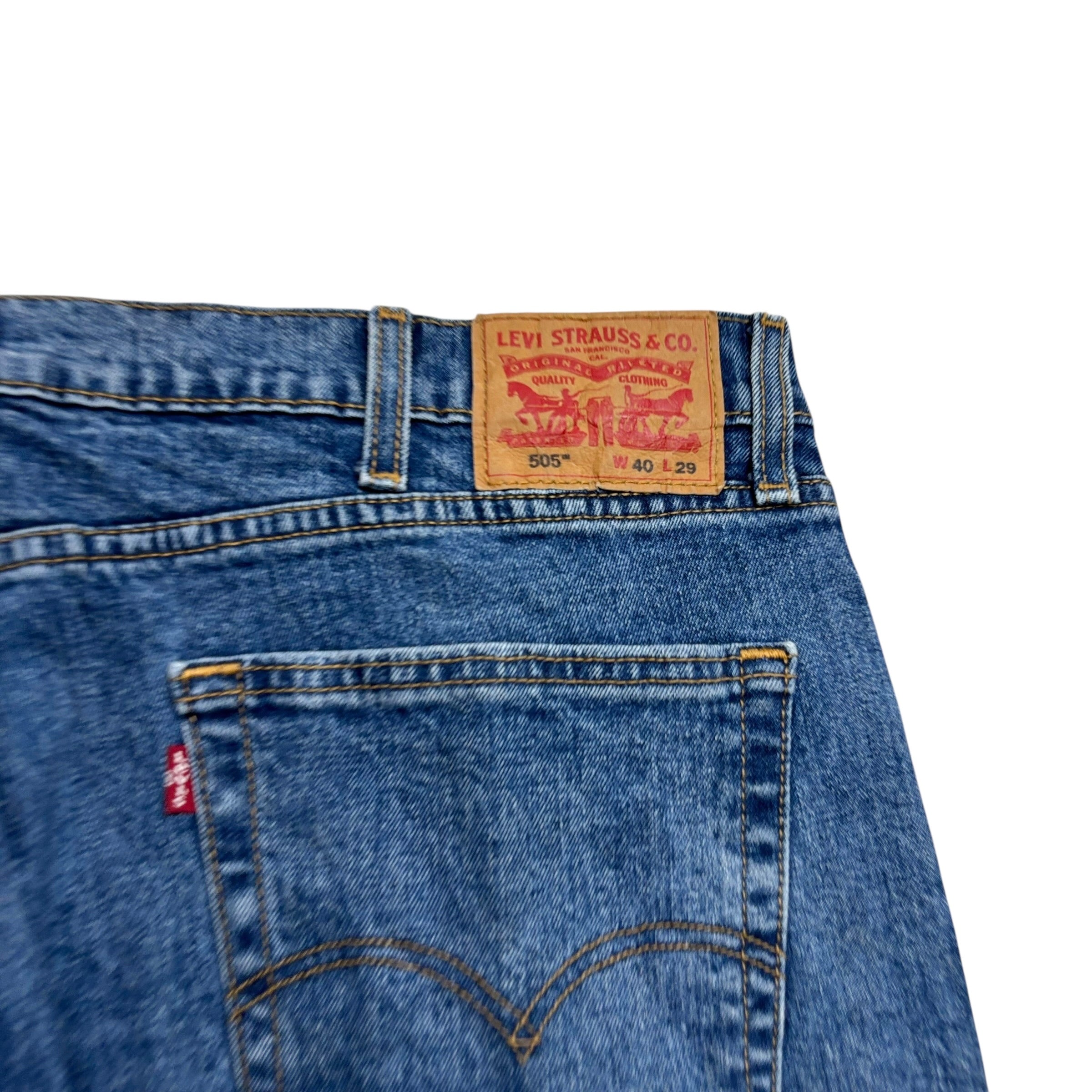 Levis 505 Jeans W40 L29 Mens Mid Blue Regular Straight Fit Stretch Denim (E)