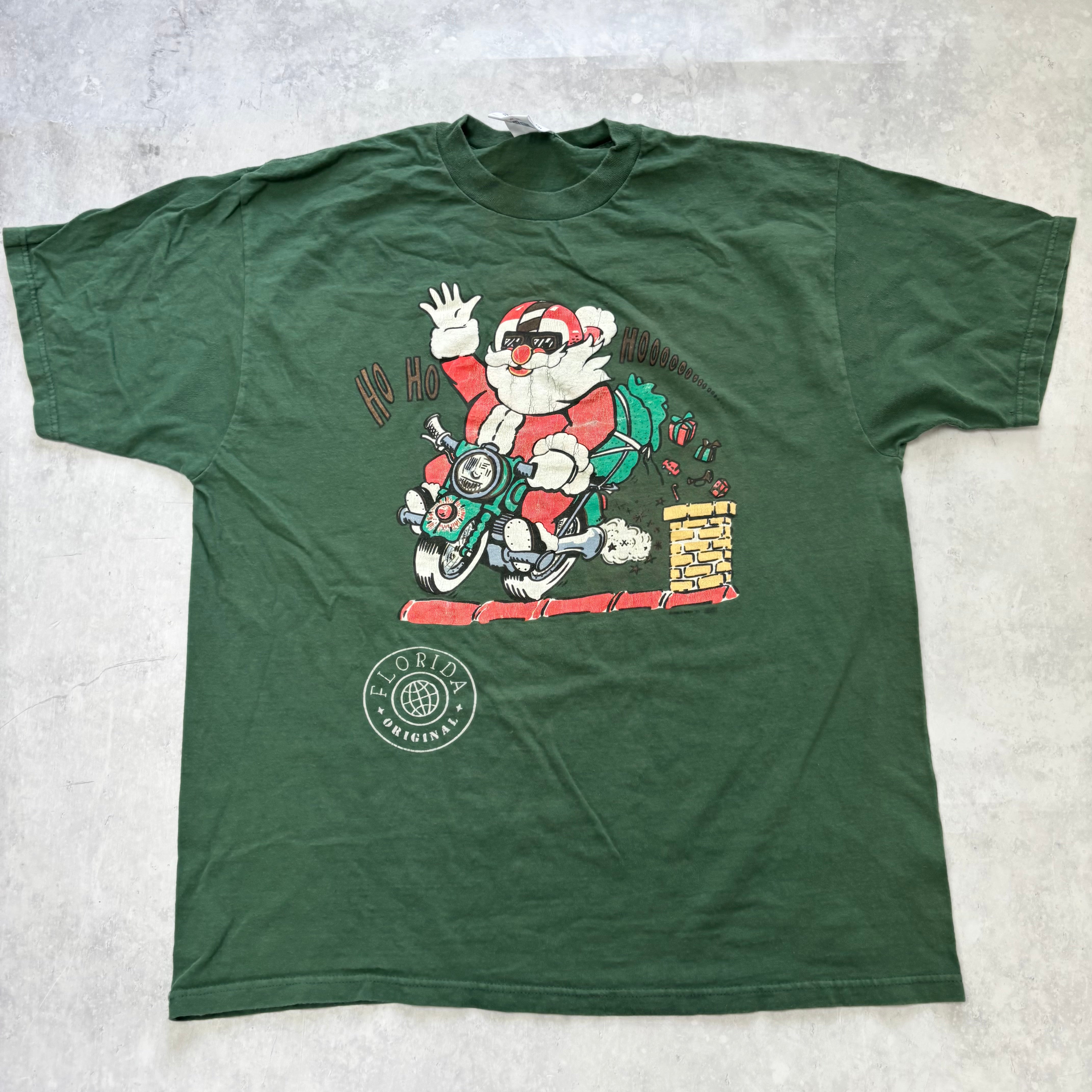 Vintage T Shirt Mens XL Green Graphic Print 90s Santa Xmas (E)