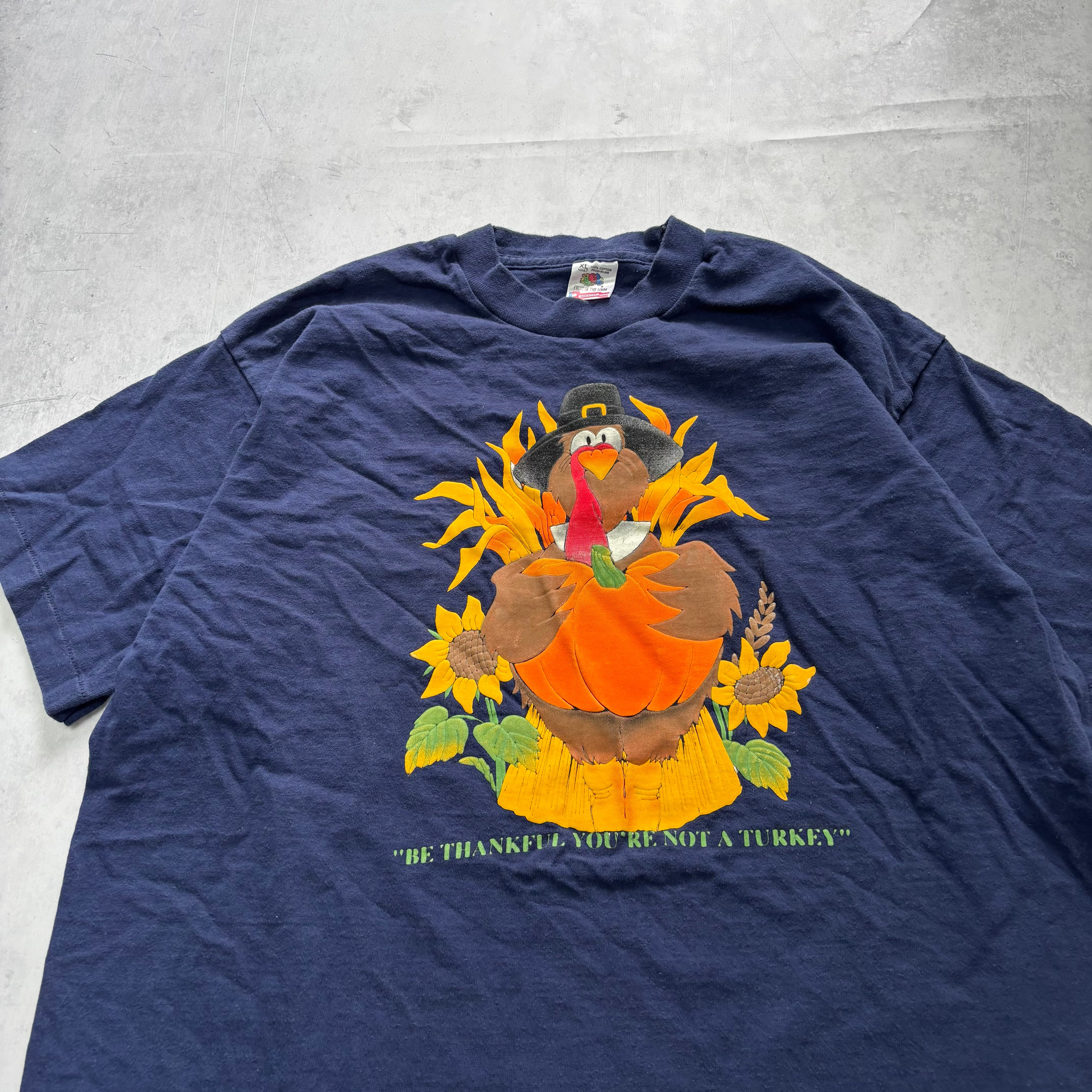 Vintage T Shirt Mens Large Navy Blue Single Stitch Graphic Print 90s USA (E)