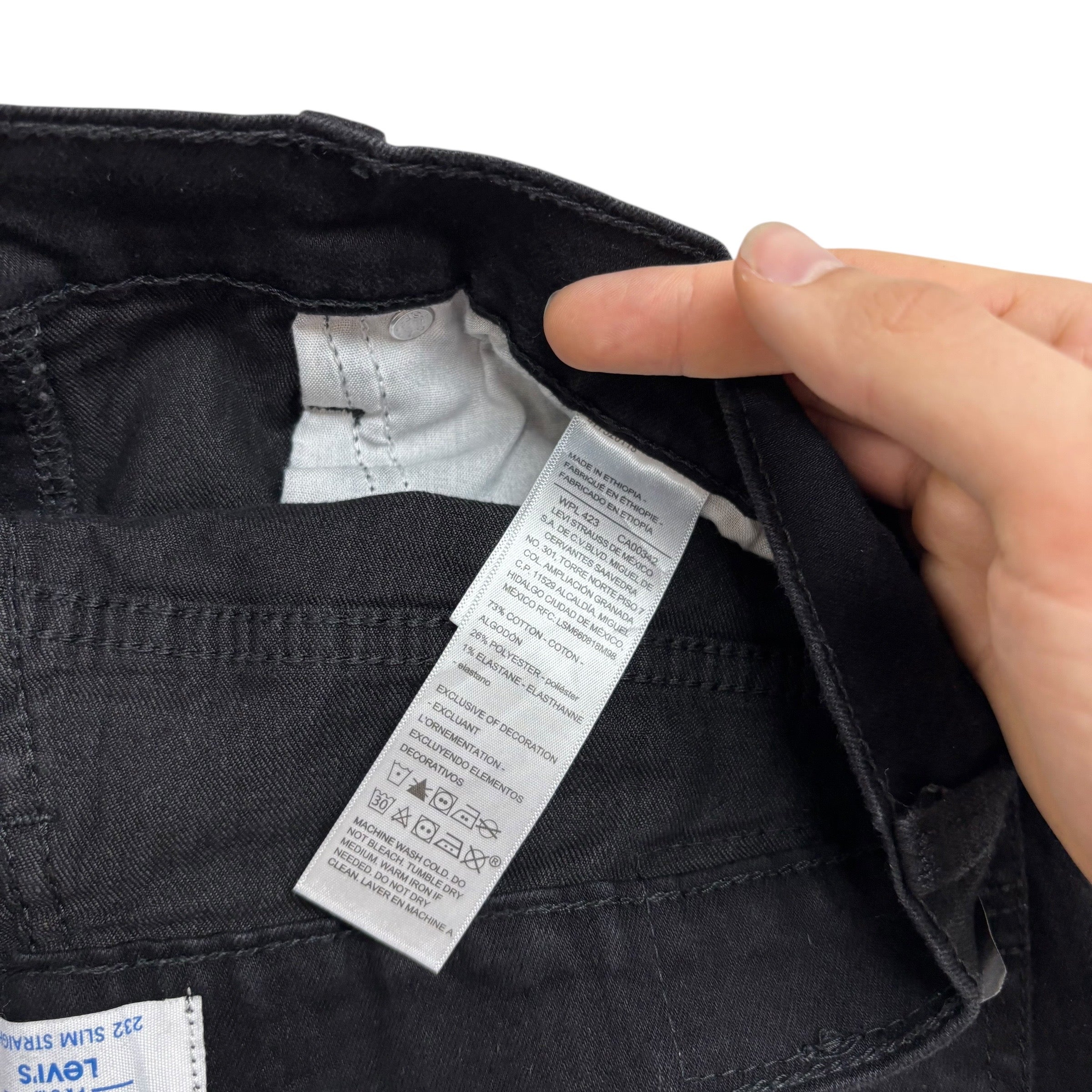 Levis Denizen Jeans W33 L32 Mens Black Slim Straight Fit Stretch Denim