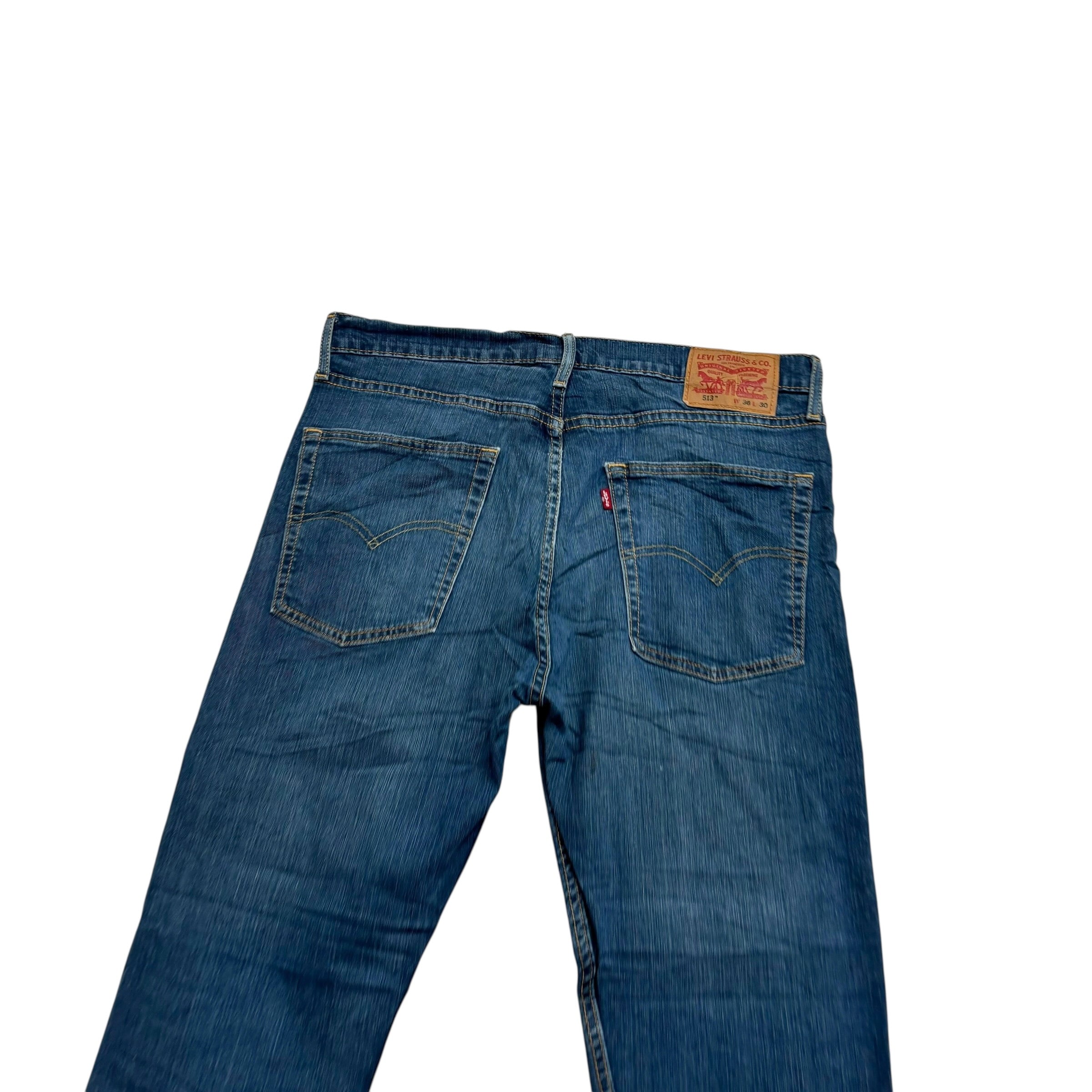 Levis 513 Jeans W36 L30 Mens Dark Blue Slim Straight Fit Stretch Denim (E)