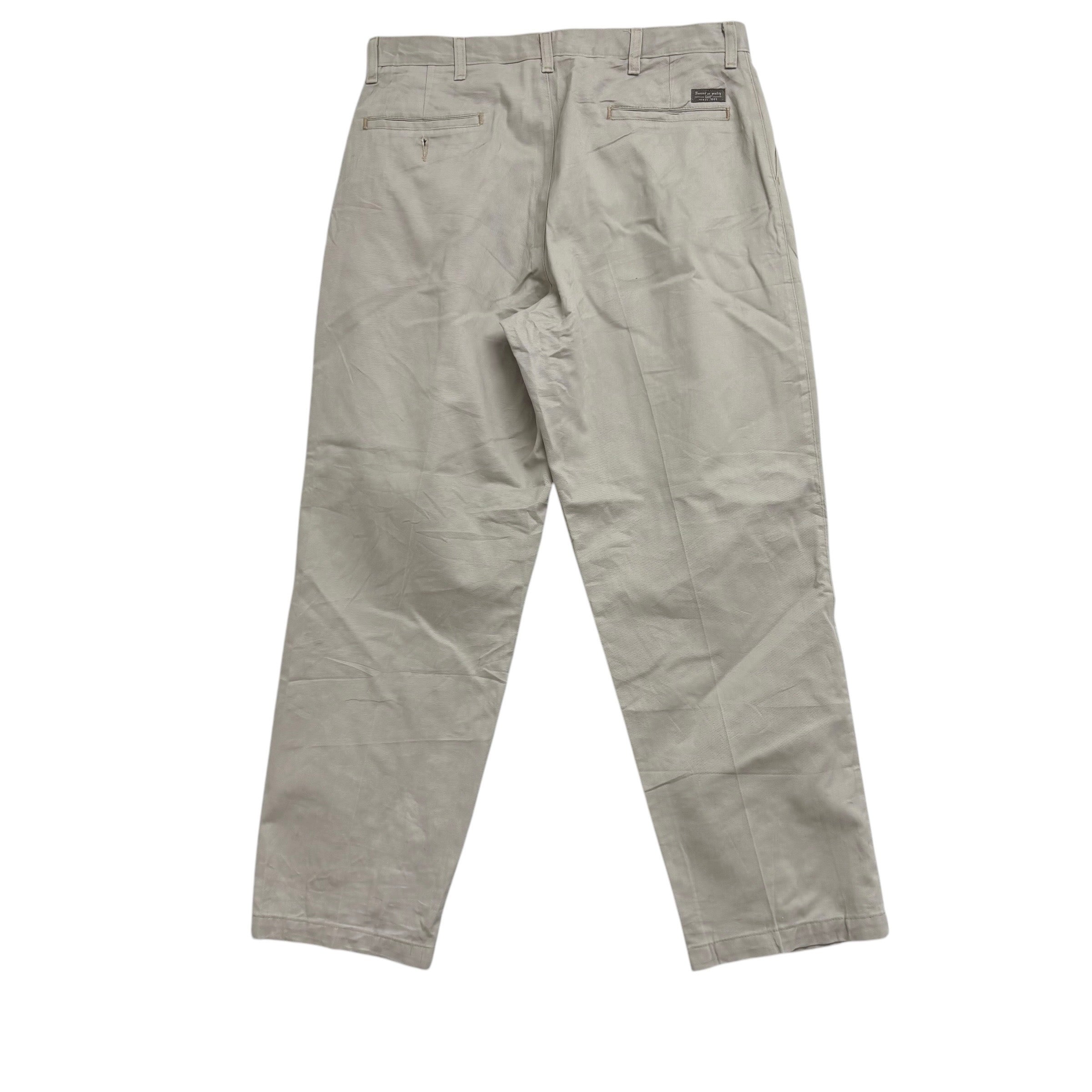 Lee Pleated Trousers W34 L30 Mens Cream Stone Relaxed Straight Fit Pants (E)