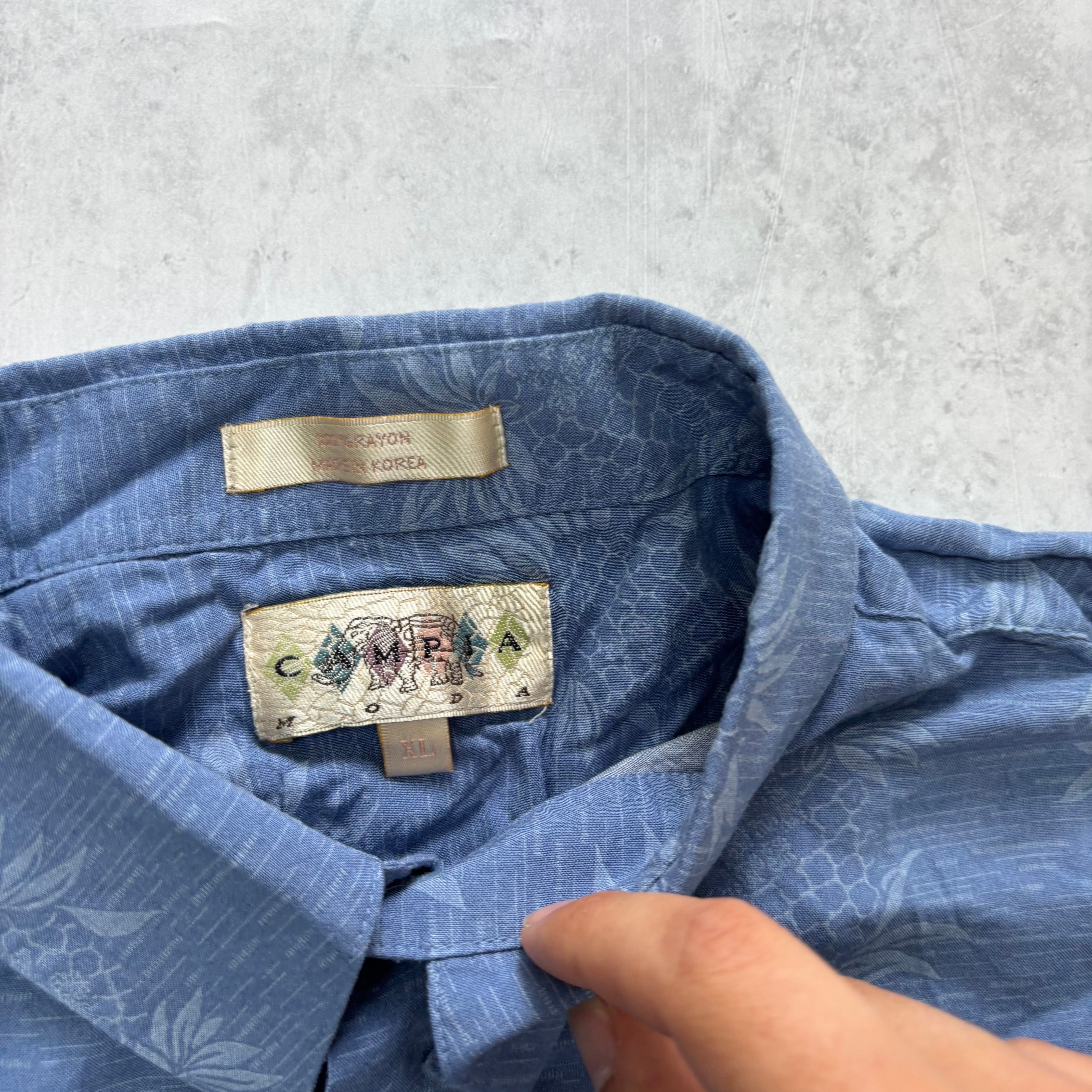 Vintage Hawaiian Shirt Mens XL Blue Floral Aloha Short Sleeve Rayon (E)