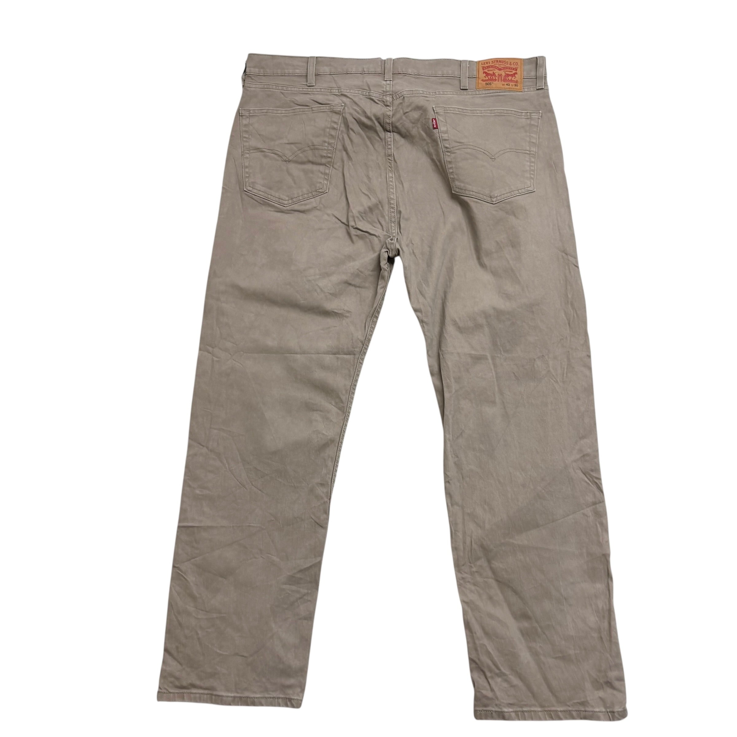 Levis 505 Jeans W42 L30 Mens Stone Regular Straight Fit Stretch Denim