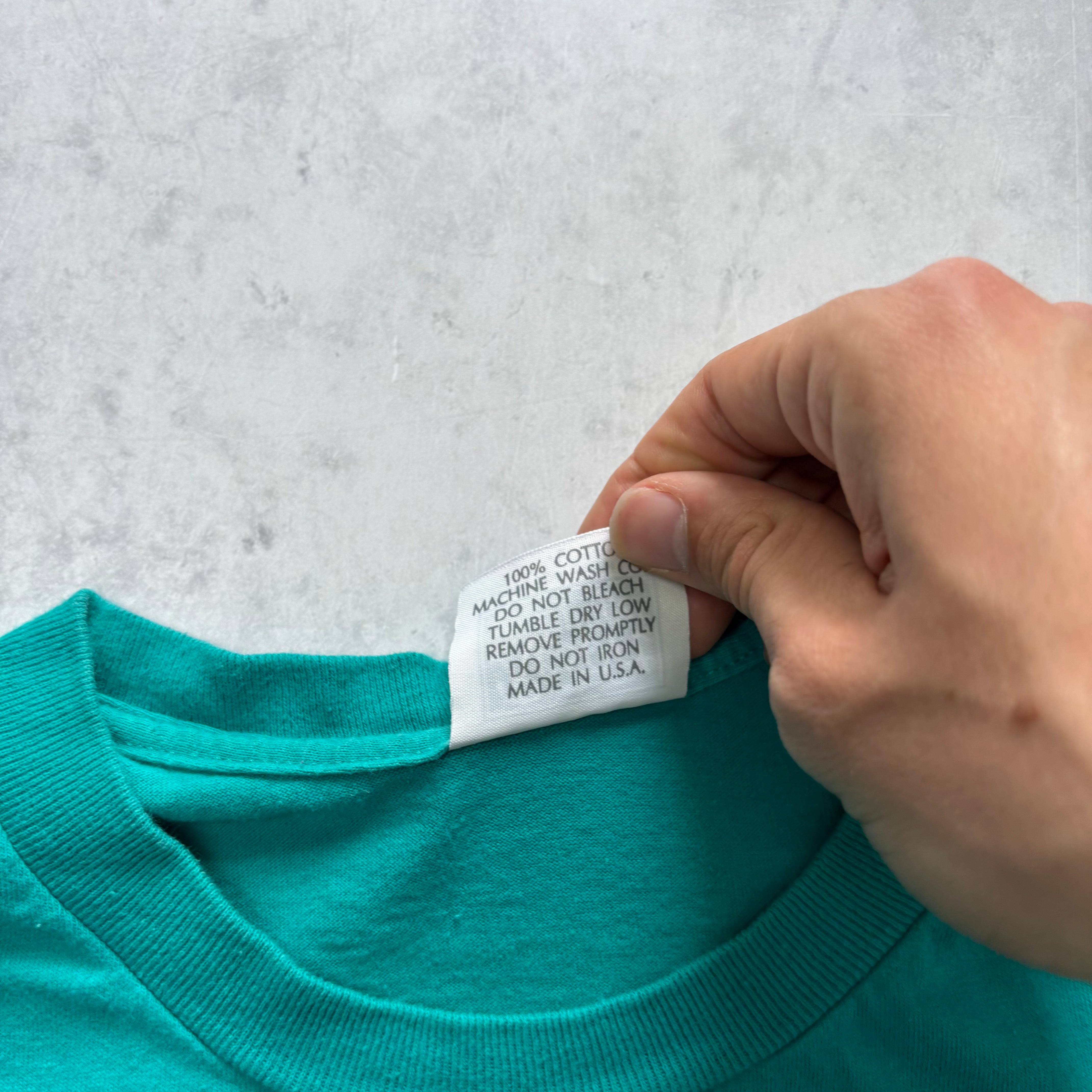 Vintage T Shirt Mens Large Teal Green Single Stitch Graphic Print 90s USA (E)