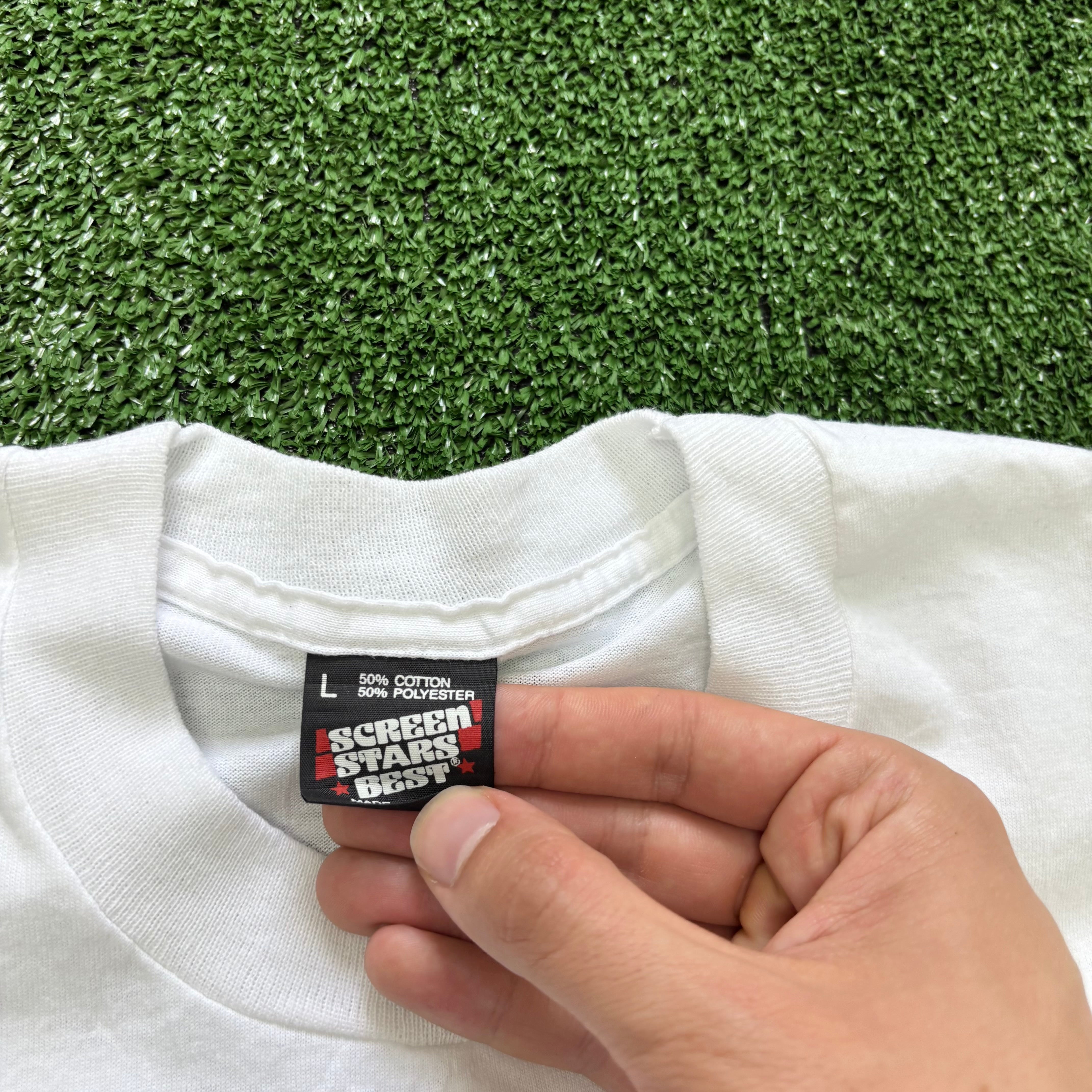 Vintage T Shirt Mens Large White Single Stitch Graphic Print 90s USA Tourist (E)