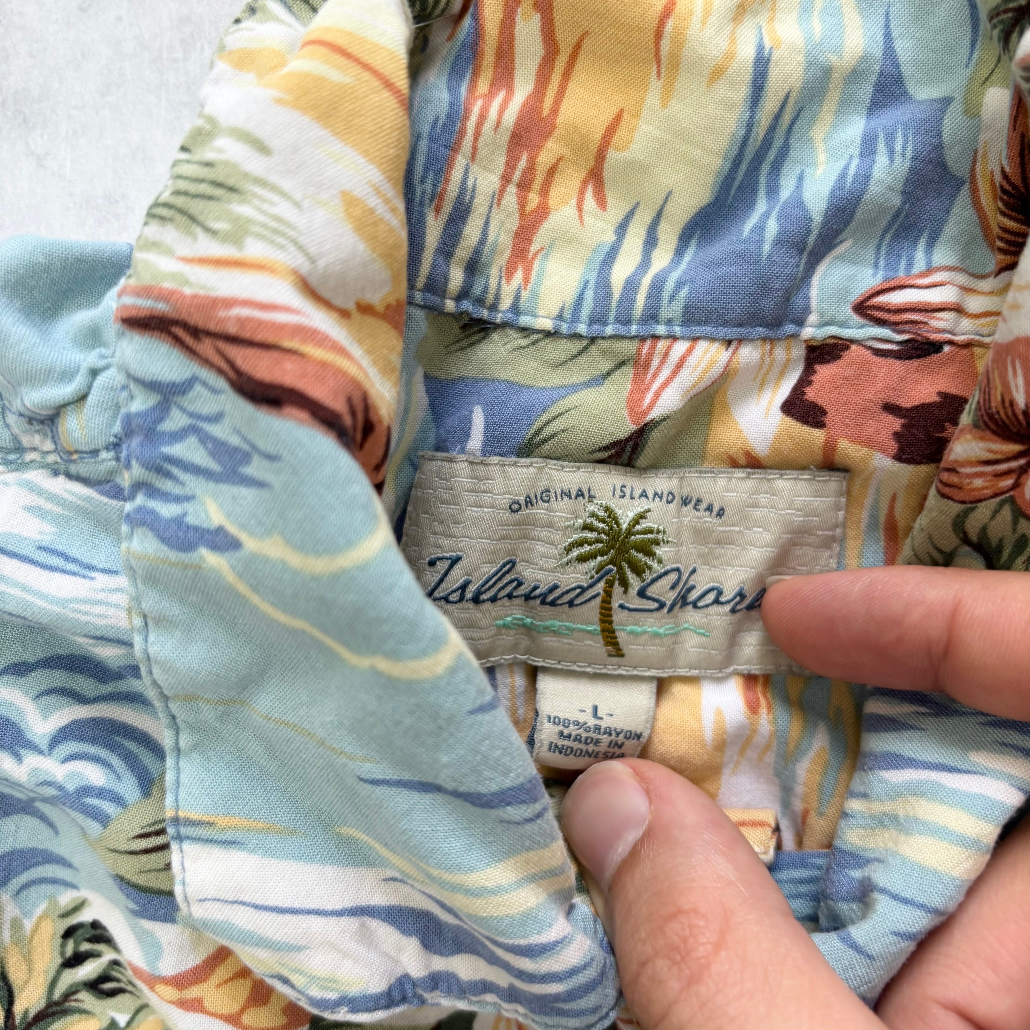 Vintage Hawaiian Shirt Mens Large Floral Aloha Short Sleeve Rayon (E)