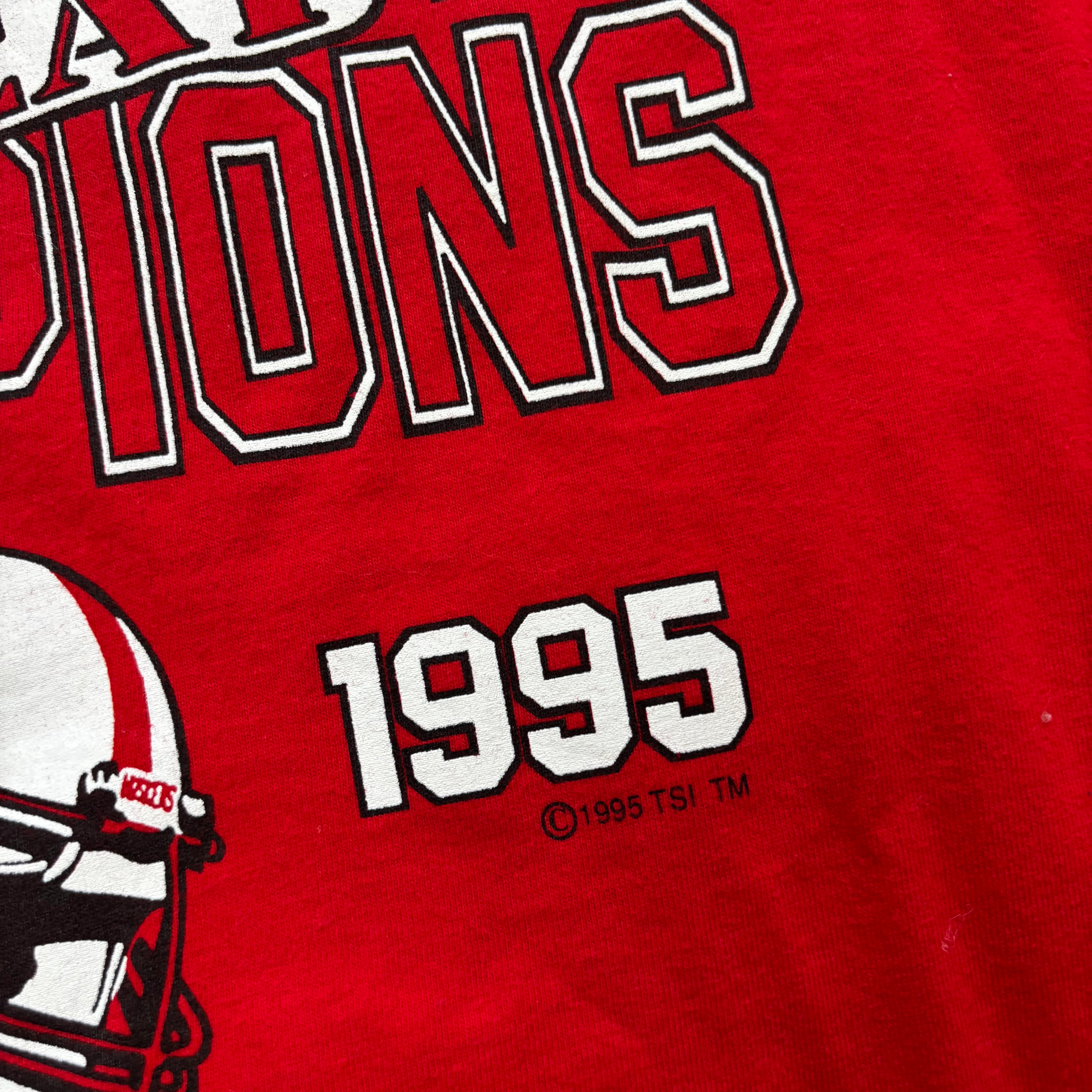 Vintage T Shirt Mens Large Red Single Stitch Graphic Print 90s College NFL (E)