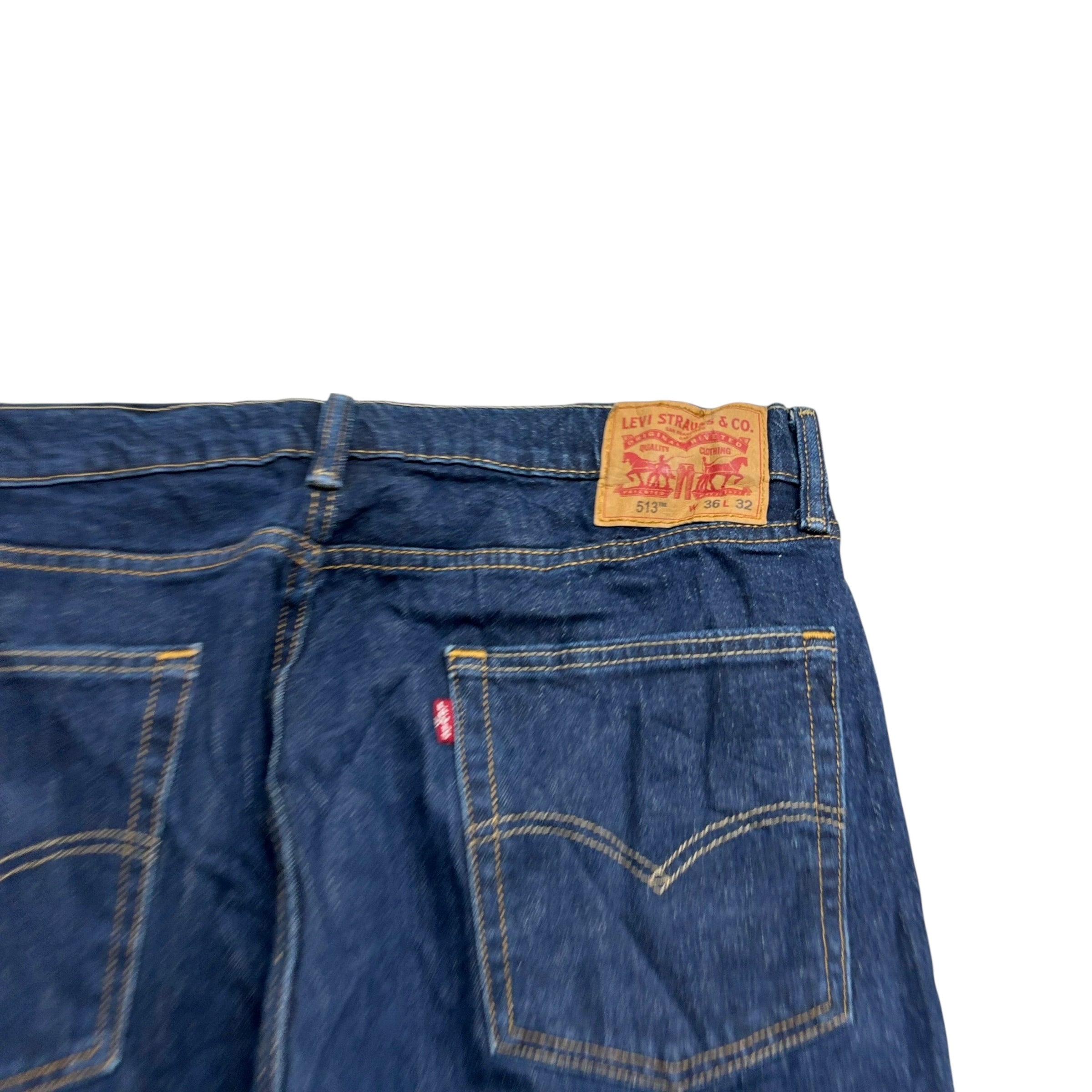 Levis 513 Jeans W36 L32 Mens Dark Blue Slim Straight Fit Stretch Denim (E)