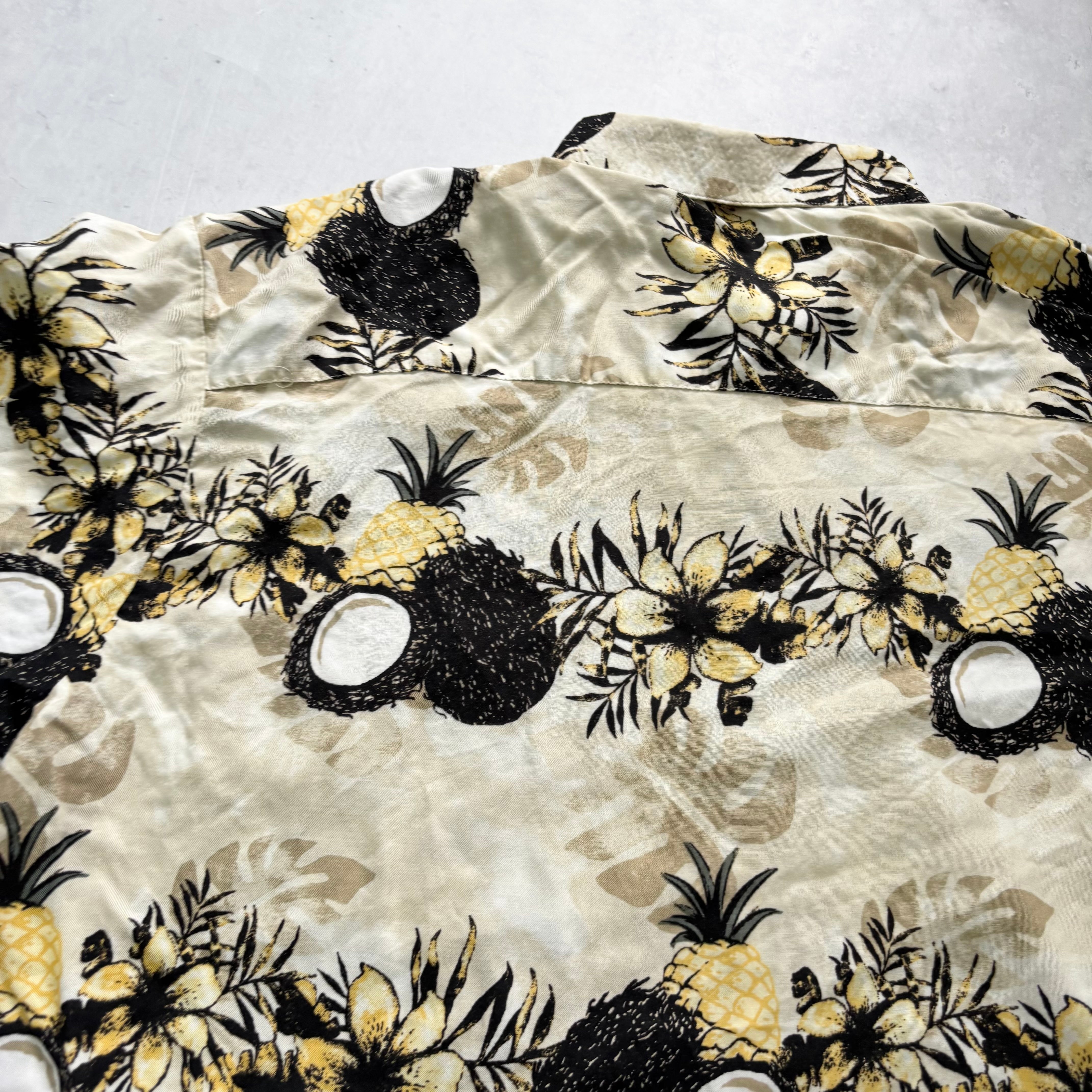 Vintage Hawaiian Shirt Mens Large Yellow Floral Aloha Short Sleeve Rayon (E)