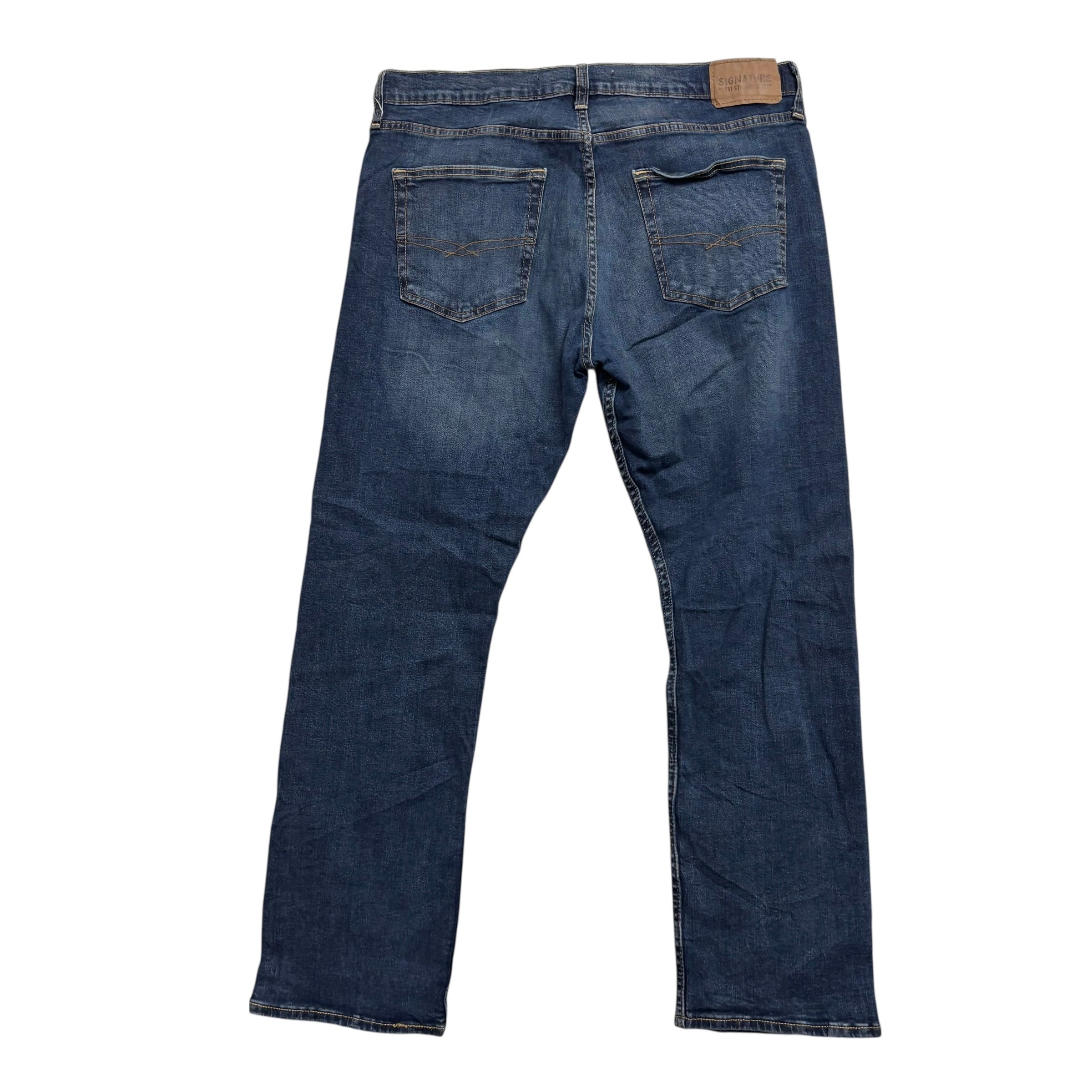 Levis Signature Jeans W36 L30 Mens Dark Blue Regular Straight Stretch Denim (E)