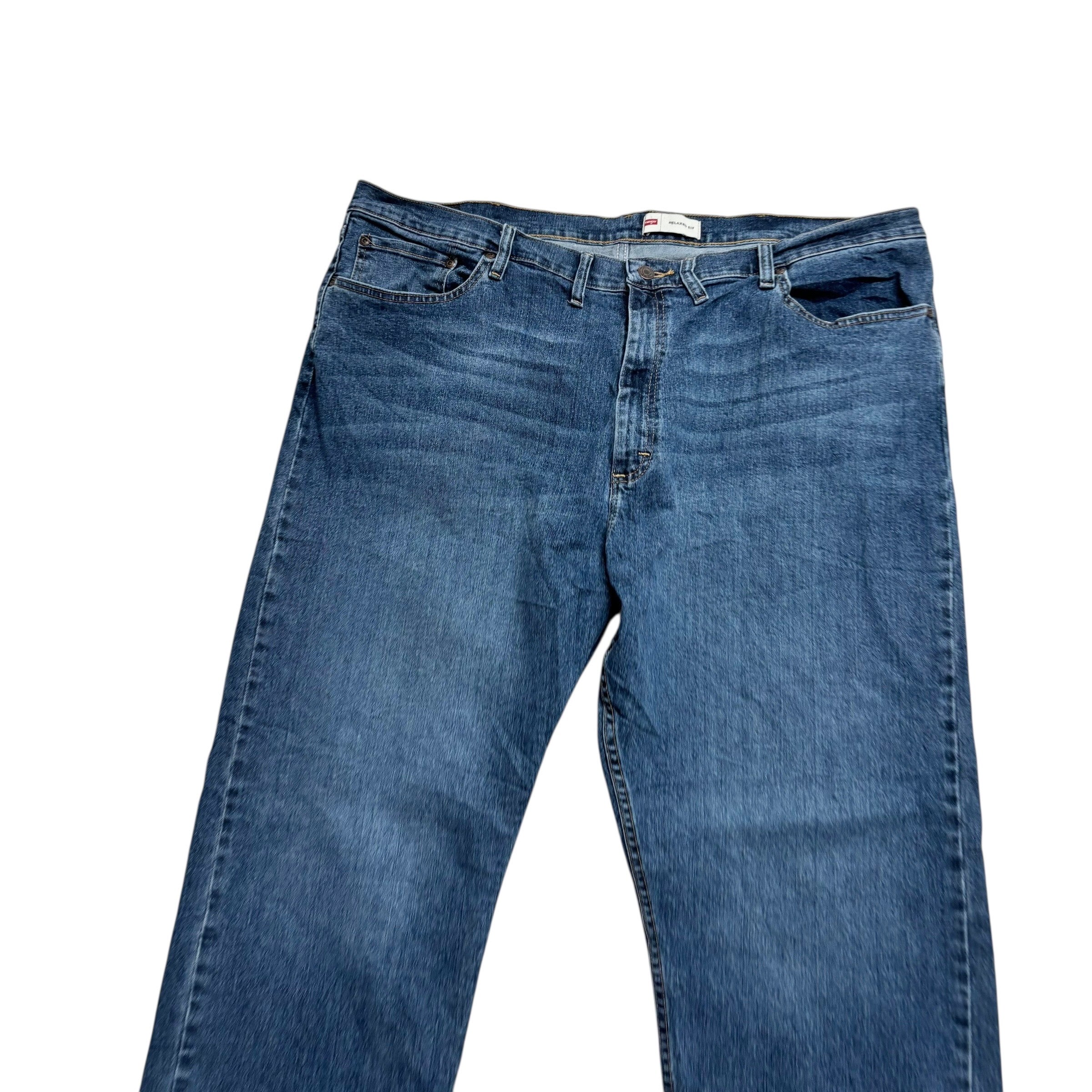 Wrangler Jeans W44 L30 Mens Mid Blue Relaxed Straight Fit Stretch Denim (E)