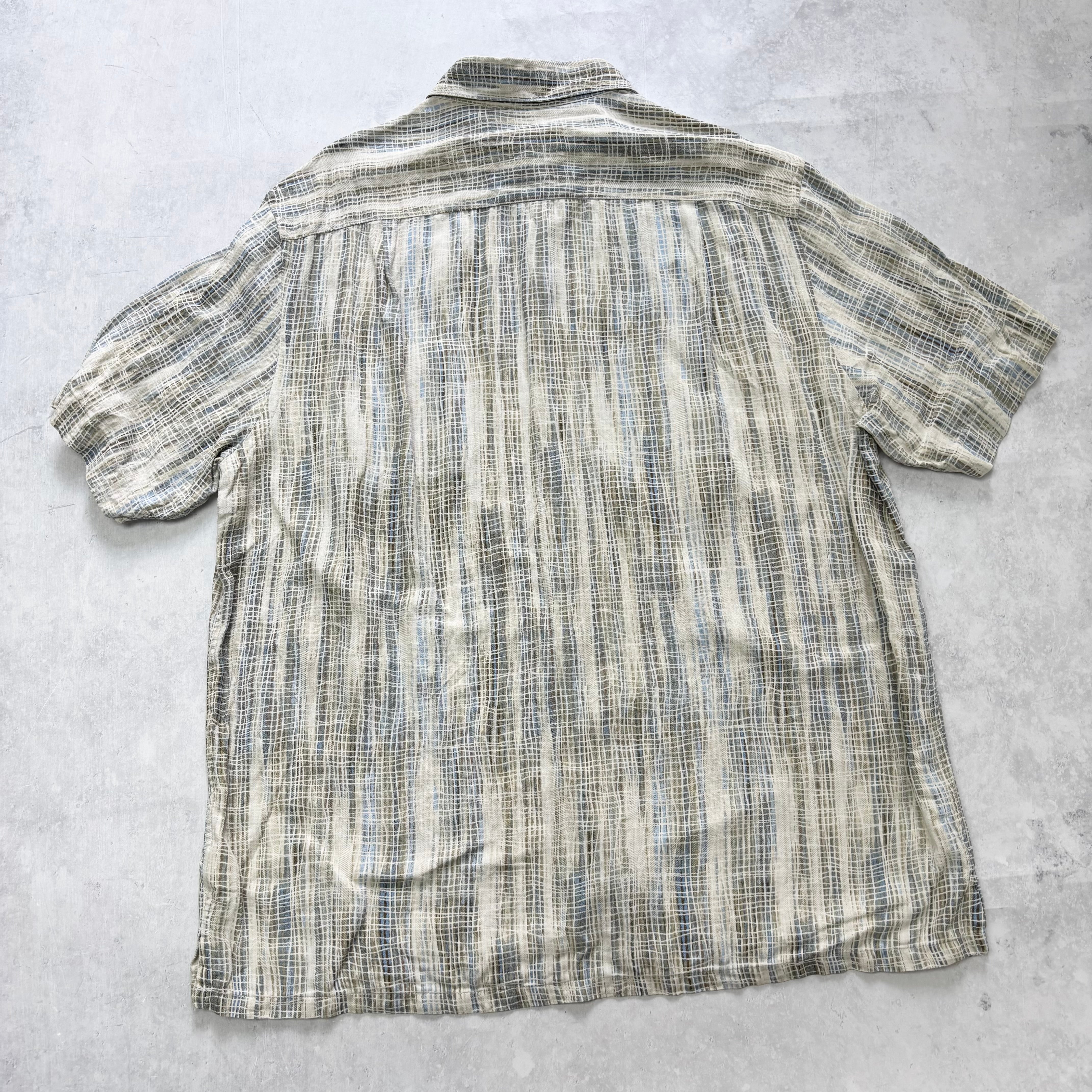 Vintage Shirt Mens Large Abstract Pattern Short Sleeve Silk Linen Blend (E)