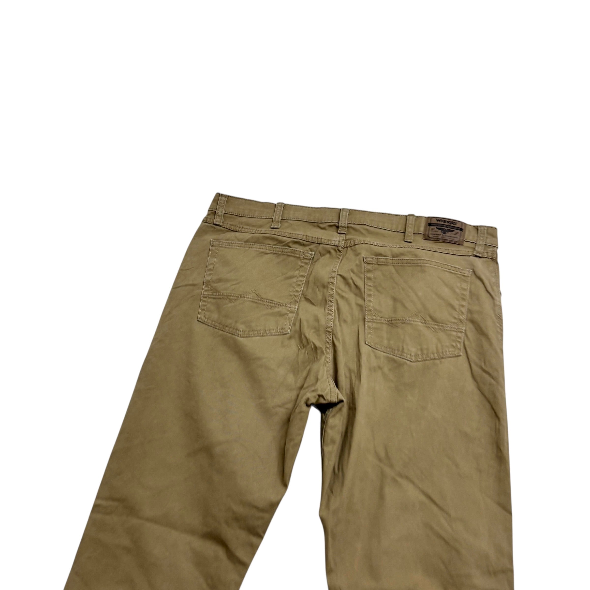 Wrangler Trousers W38 L30 Mens Tan Brown Regular Straight Fit Stretch Pants (E)