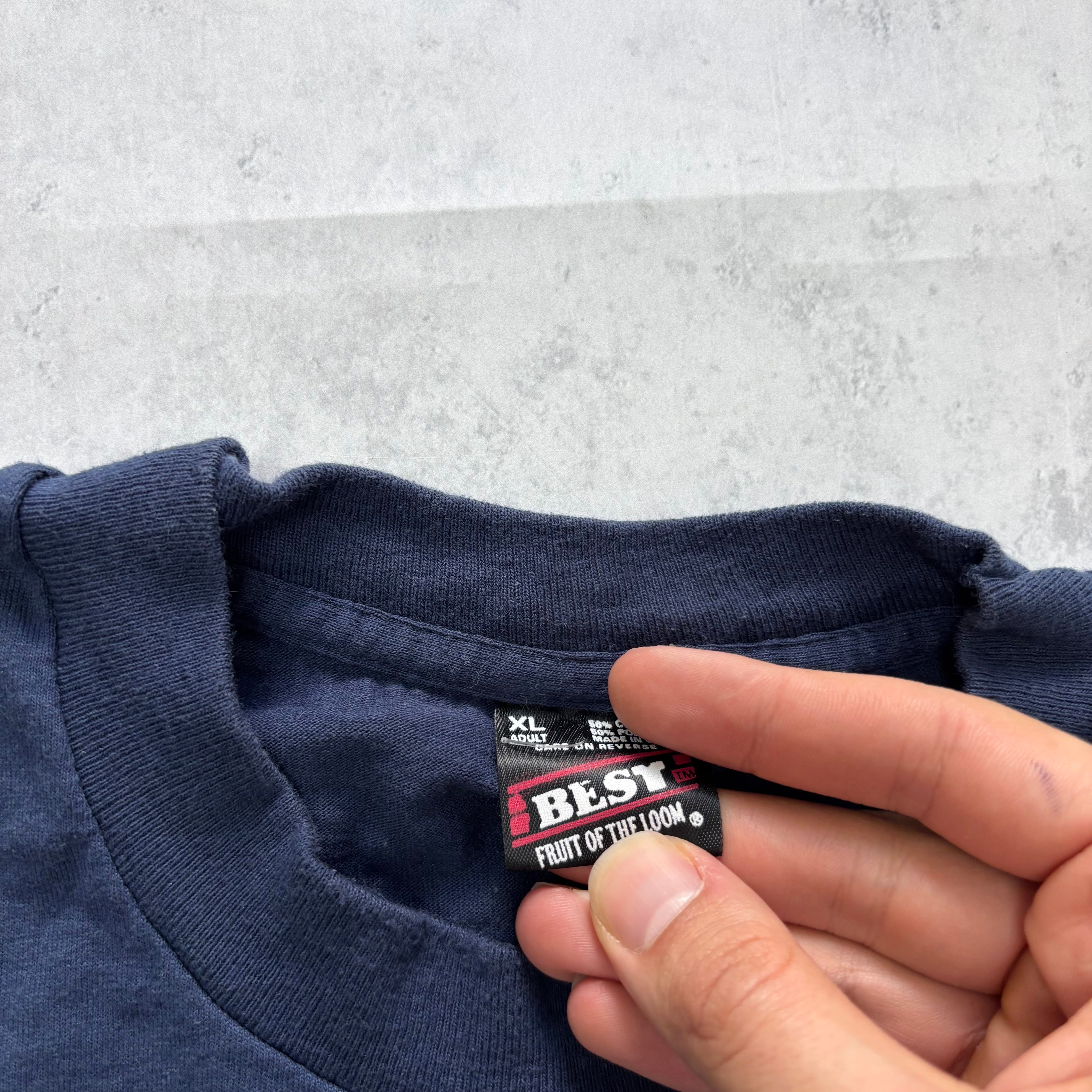 Vintage T Shirt Mens XL Navy Blue Single Stitch Graphic Print 90s USA Tourist (E)