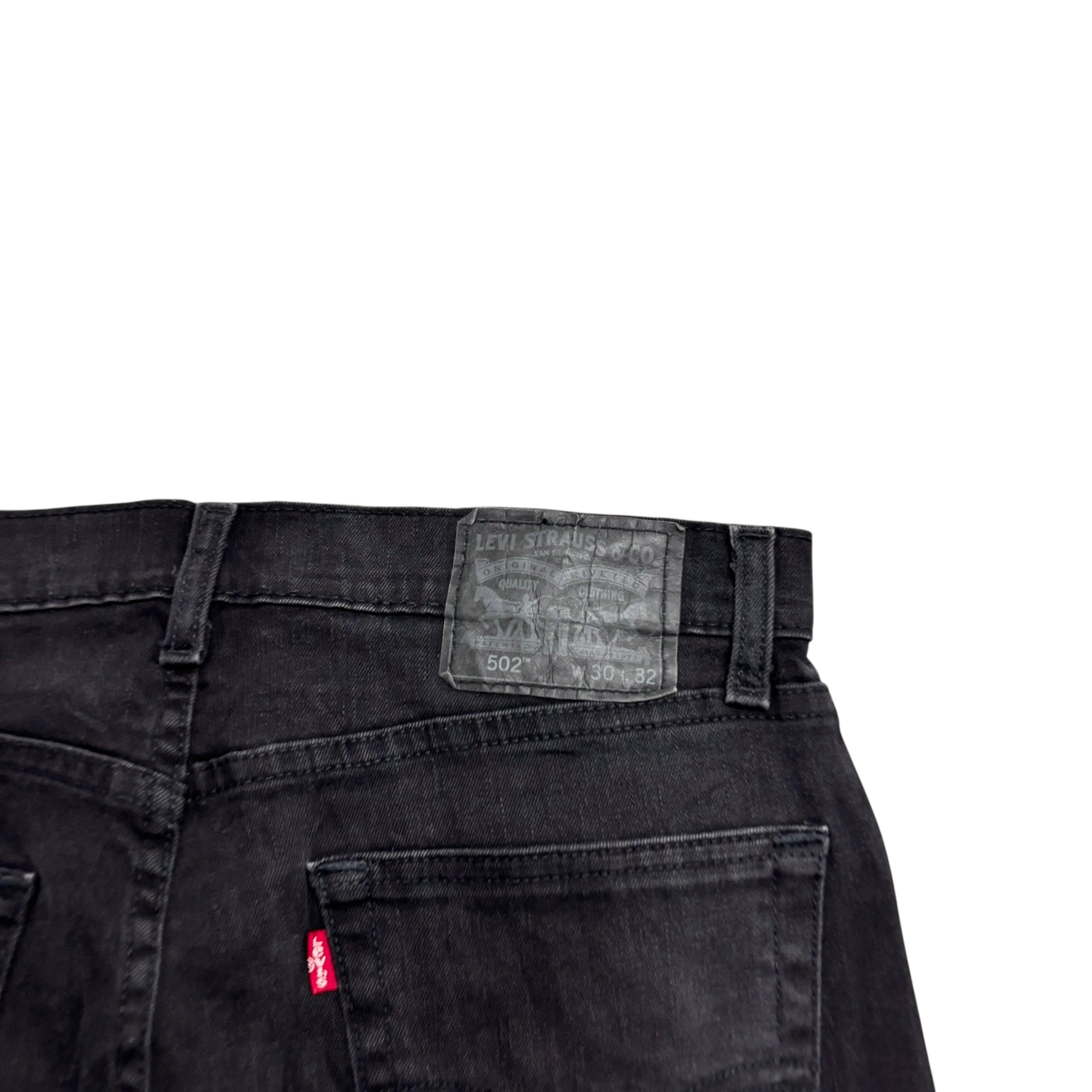Levis 502 Jeans W30 L32 Mens Black Regular Tapered Fit Stretch Denim (E)