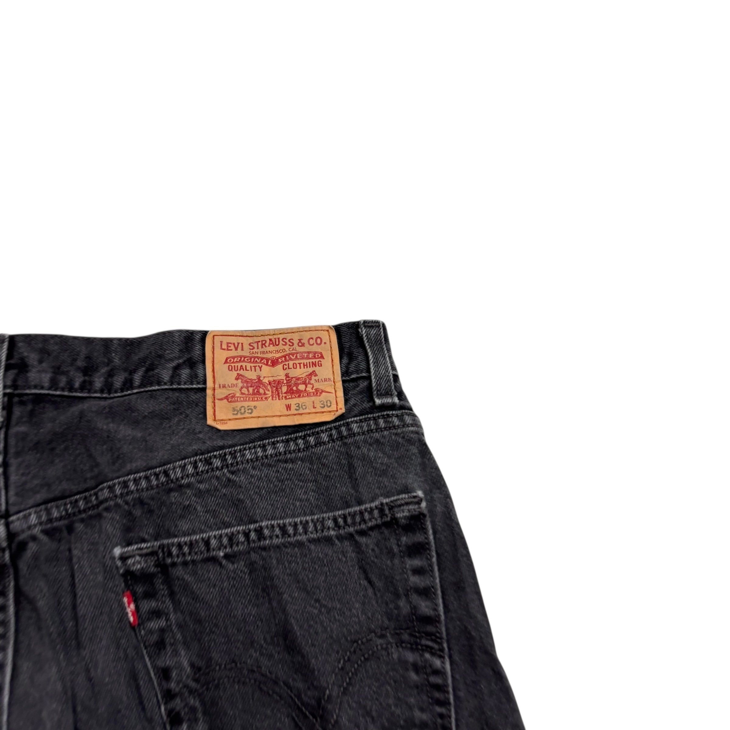 Levis 505 Jeans W36 L30 Mens Black Regular Straight Fit Vintage Denim